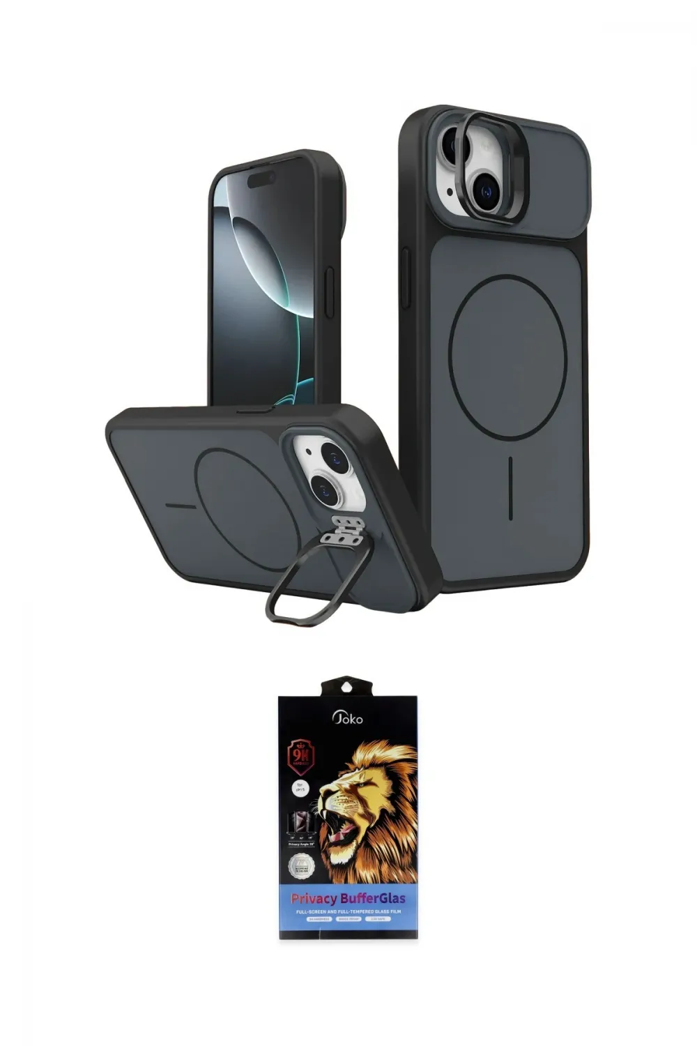 ieg™ iPhone 14 Kılıf İz Modern Prime - Siyah Buffer Hayalet Cam Ekran Koruyucu