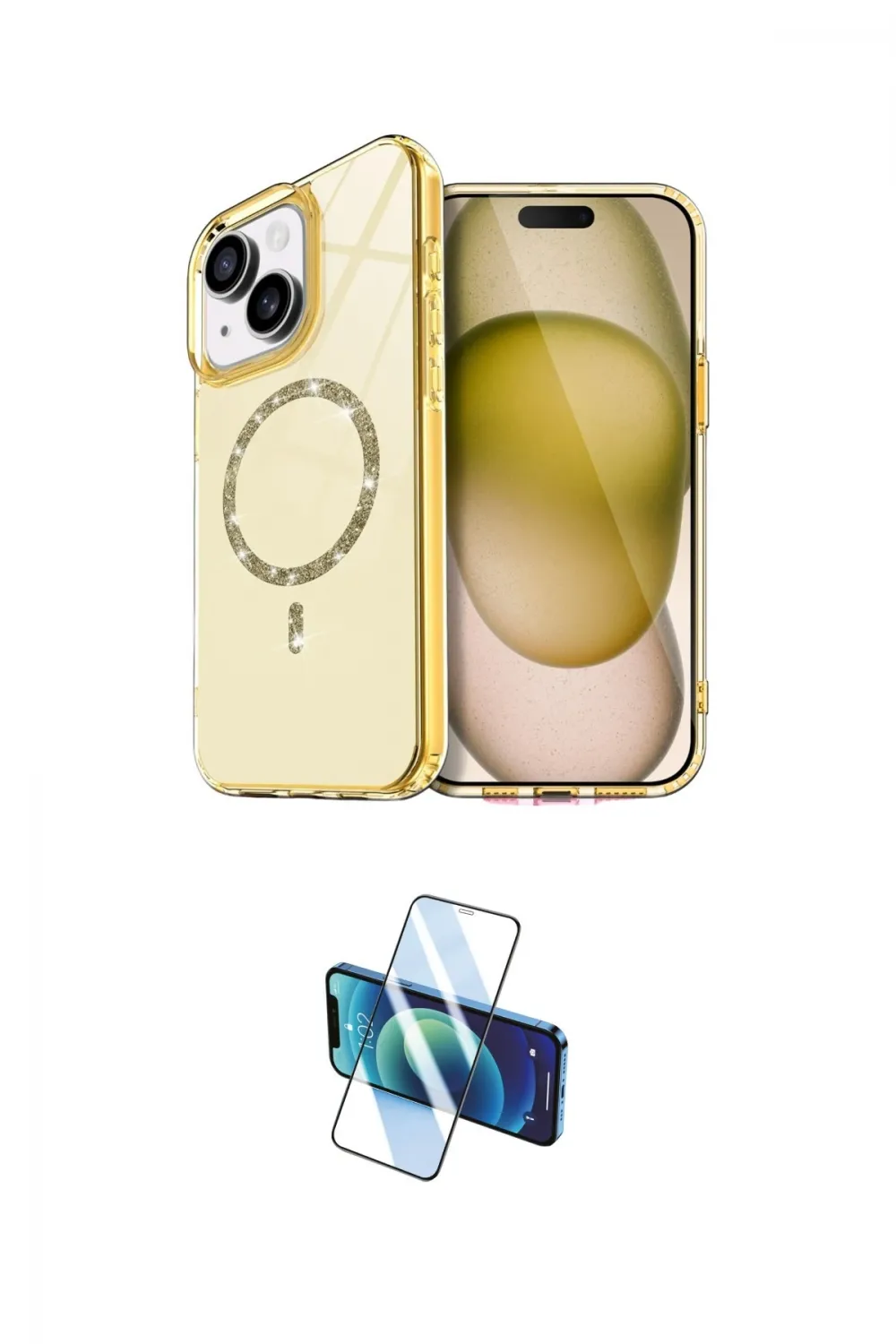ieg™ iPhone 14 Kılıf Kıvılcım Form Prime - Siyah 3D Antistatik Cam Ekran Koruyucu