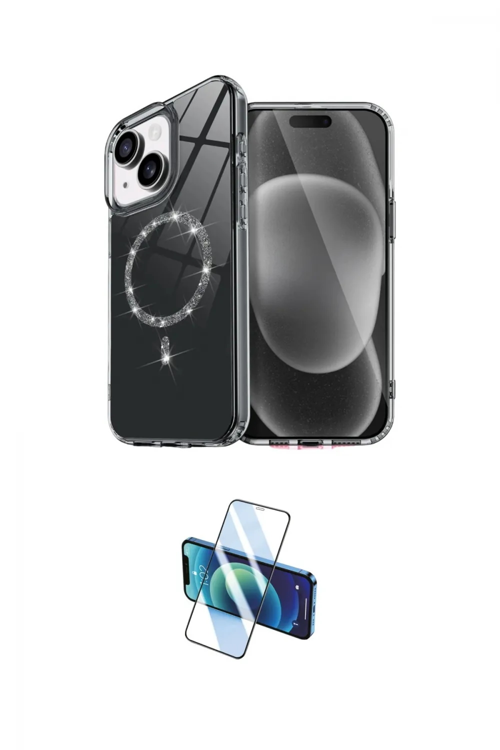 ieg™ iPhone 14 Kılıf Kıvılcım Form Prime - Siyah 3D Antistatik Cam Ekran Koruyucu