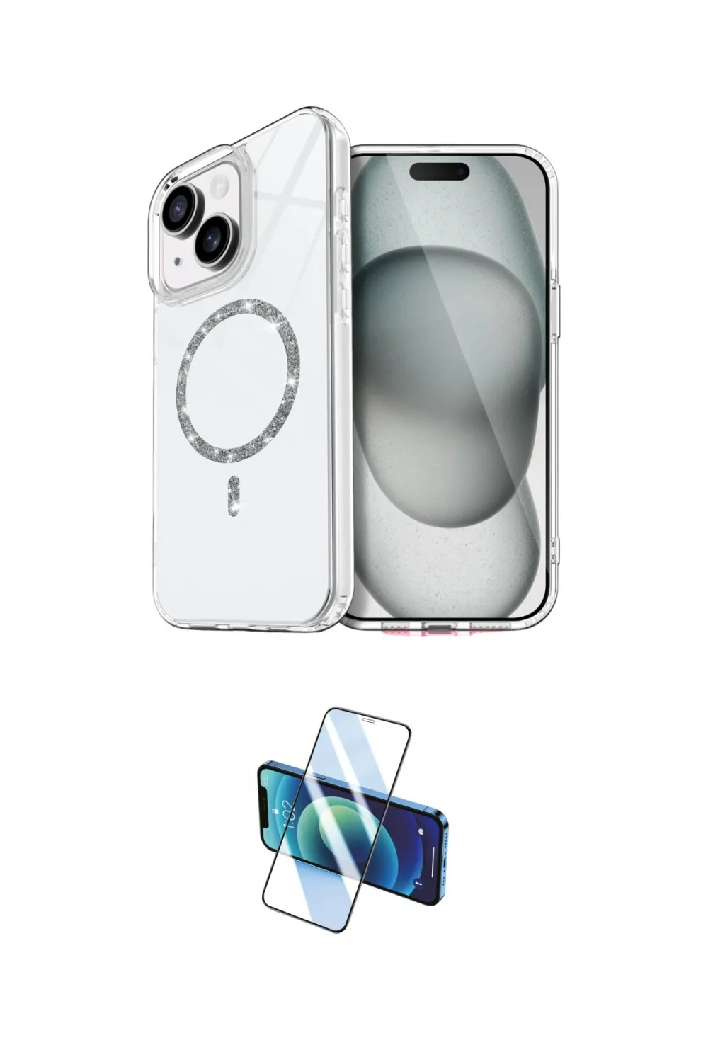 ieg™ iPhone 14 Kılıf Kıvılcım Form Prime - Siyah 3D Antistatik Cam Ekran Koruyucu
