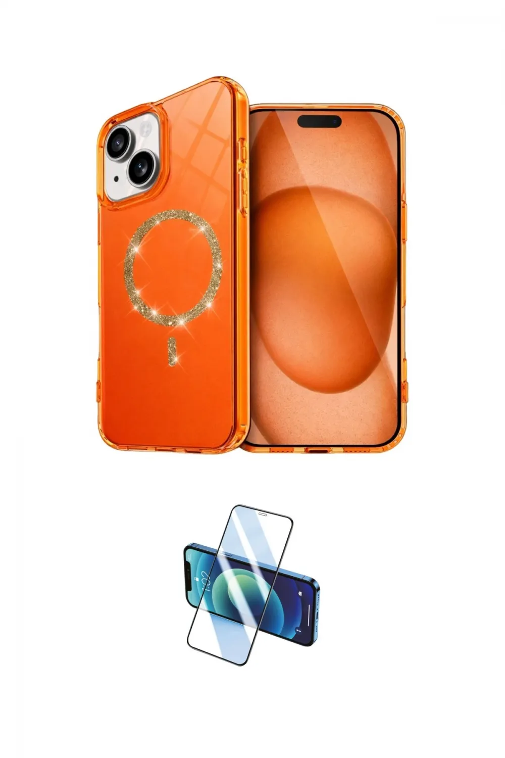 ieg™ iPhone 14 Kılıf Kıvılcım Form Prime - Siyah 3D Antistatik Cam Ekran Koruyucu