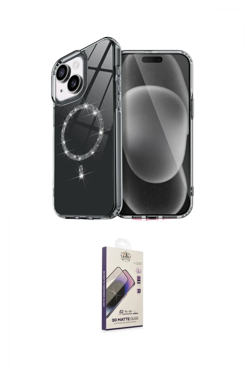 ieg™ iPhone 14 Kılıf Kıvılcım Form Prime - Siyah Bilvis 3D Mat Cam Ekran Koruyucu