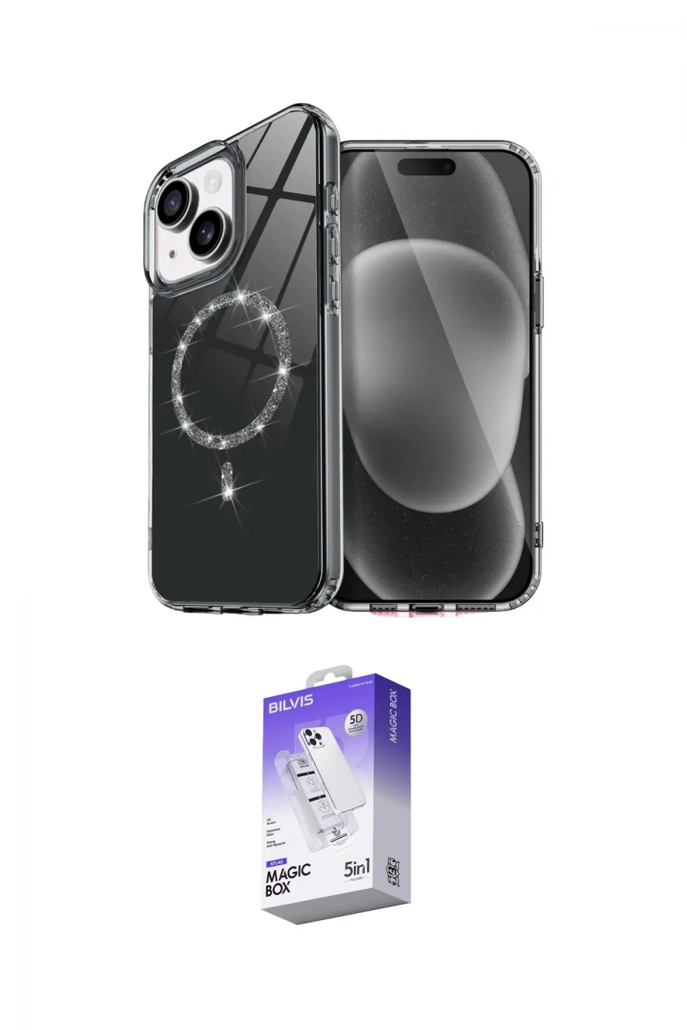 ieg™ iPhone 14 Kılıf Kıvılcım Form Prime - Siyah Bilvis 5in1 3D Magic Cam Ekran Koruyucu