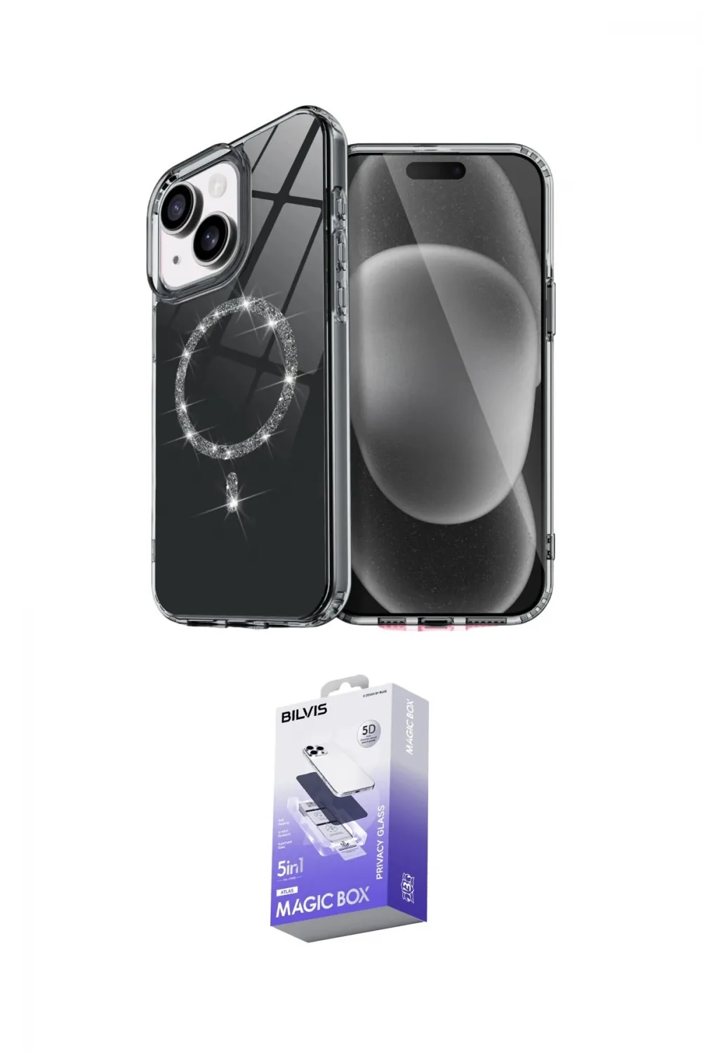 ieg™ iPhone 14 Kılıf Kıvılcım Form Prime - Siyah Bilvis 5in1 5D Magic Hayalet Cam Ekran Koruyucu