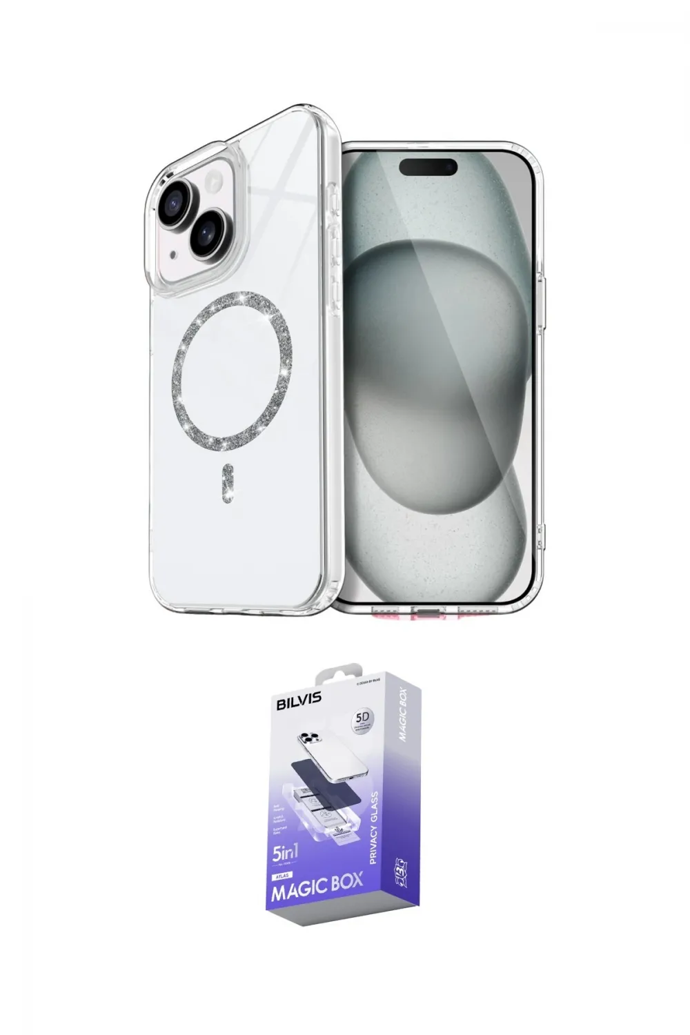 ieg™ iPhone 14 Kılıf Kıvılcım Form Prime - Siyah Bilvis 5in1 5D Magic Hayalet Cam Ekran Koruyucu
