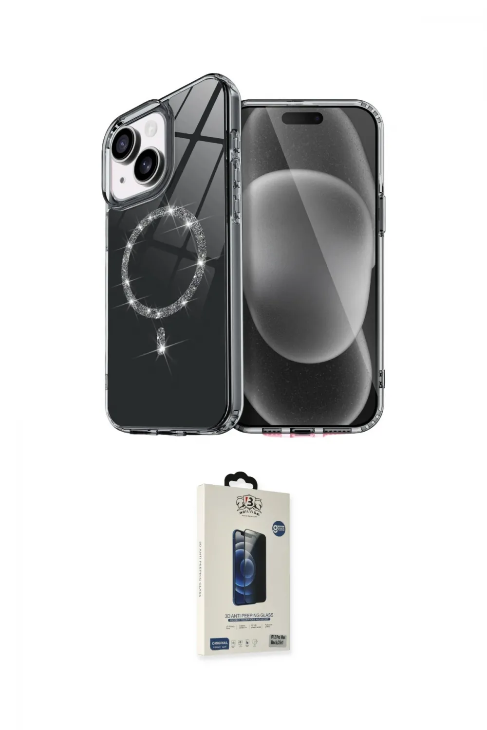 ieg™ iPhone 14 Kılıf Kıvılcım Form Prime - Siyah Bilvis Hayalet Cam Ekran Koruyucu
