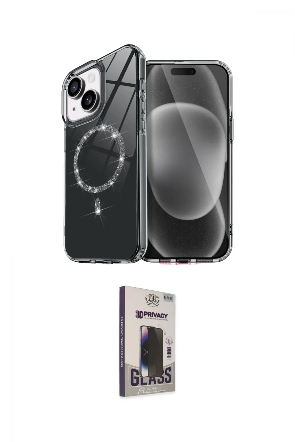 ieg™ iPhone 14 Kılıf Kıvılcım Form Prime - Siyah Bilvis Hayalet Cam Ekran Koruyucu