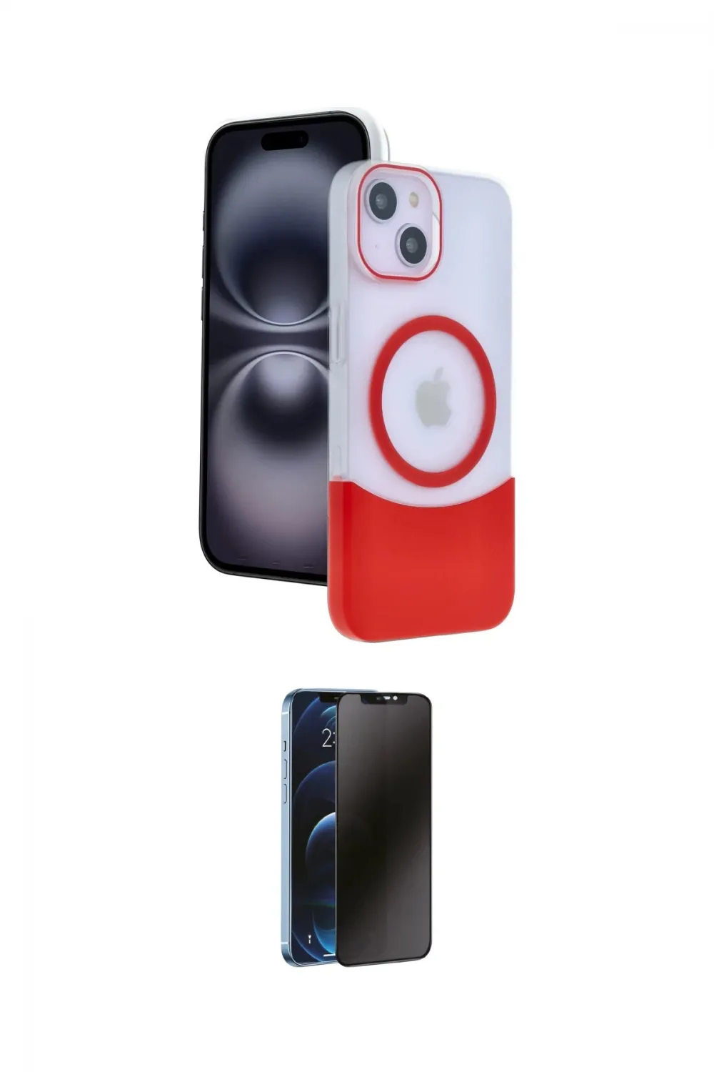ieg™ iPhone 14 Kılıf Kozmos Form Özel Seri - Siyah 3D Antistatik Hayalet Cam Ekran Koruyucu
