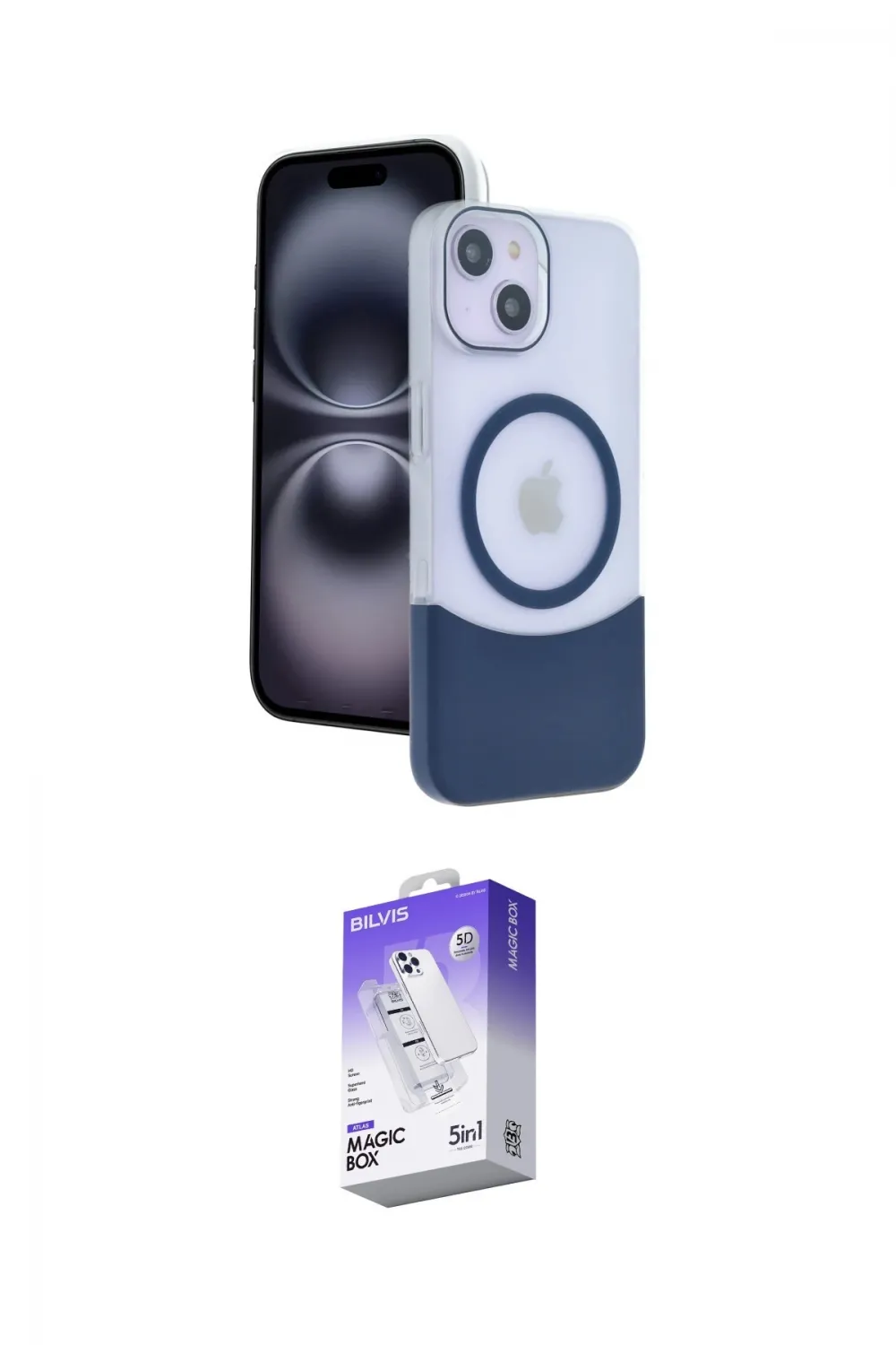 ieg™ iPhone 14 Kılıf Kozmos Form Özel Seri - Siyah Bilvis 5in1 3D Magic Cam Ekran Koruyucu