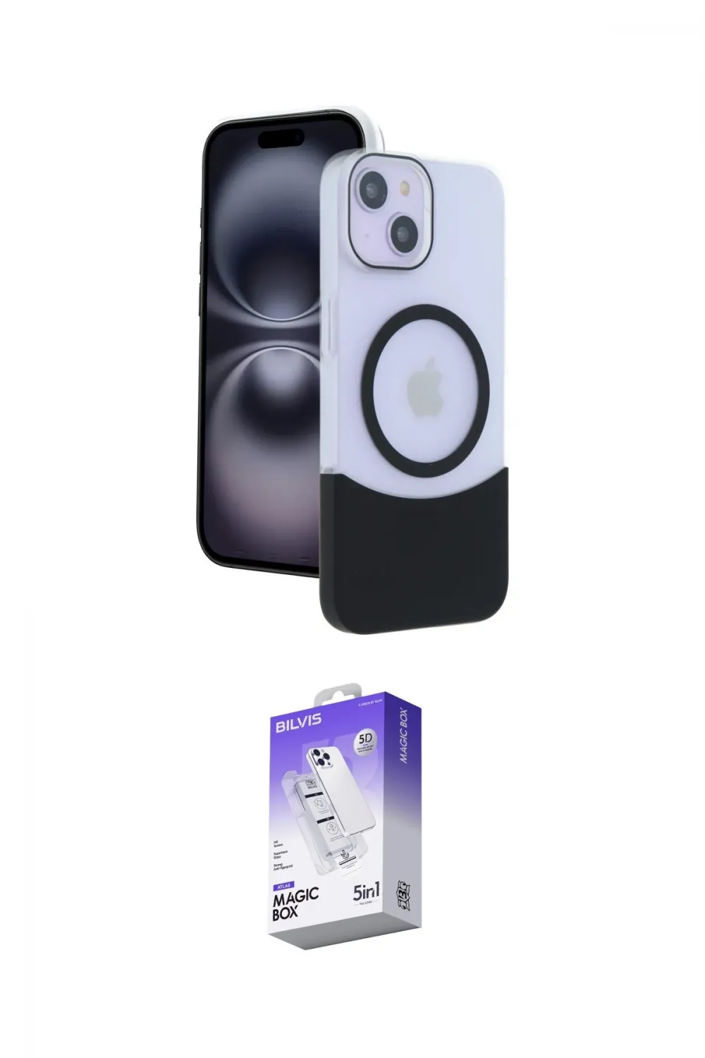 ieg™ iPhone 14 Kılıf Kozmos Form Özel Seri - Siyah Bilvis 5in1 3D Magic Cam Ekran Koruyucu
