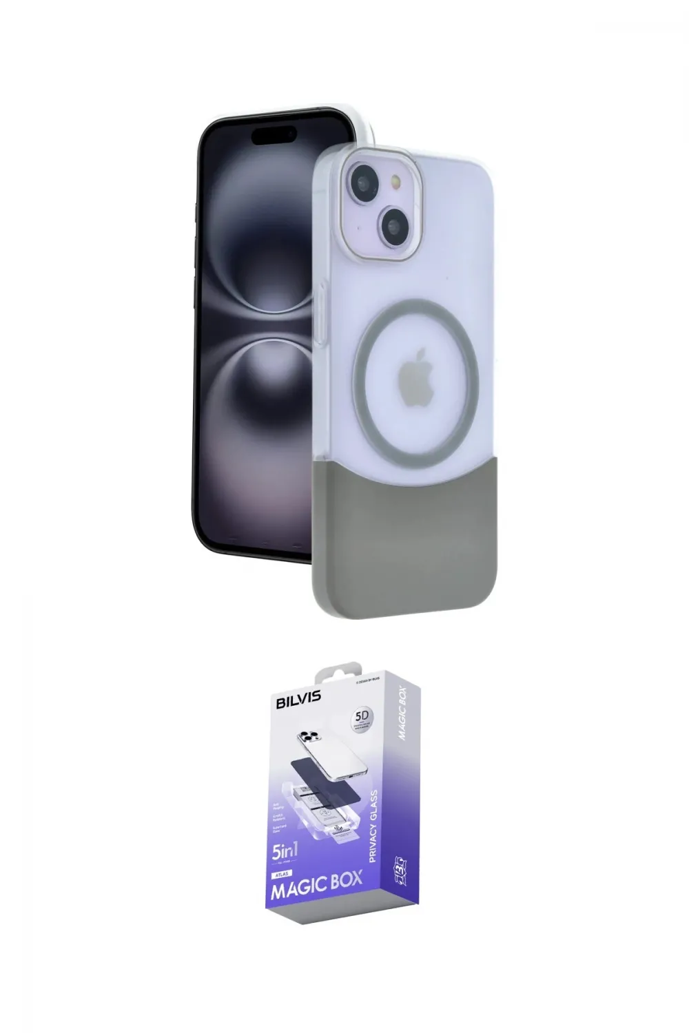 ieg™ iPhone 14 Kılıf Kozmos Form Özel Seri - Siyah Bilvis 5in1 5D Magic Hayalet Cam Ekran Koruyucu