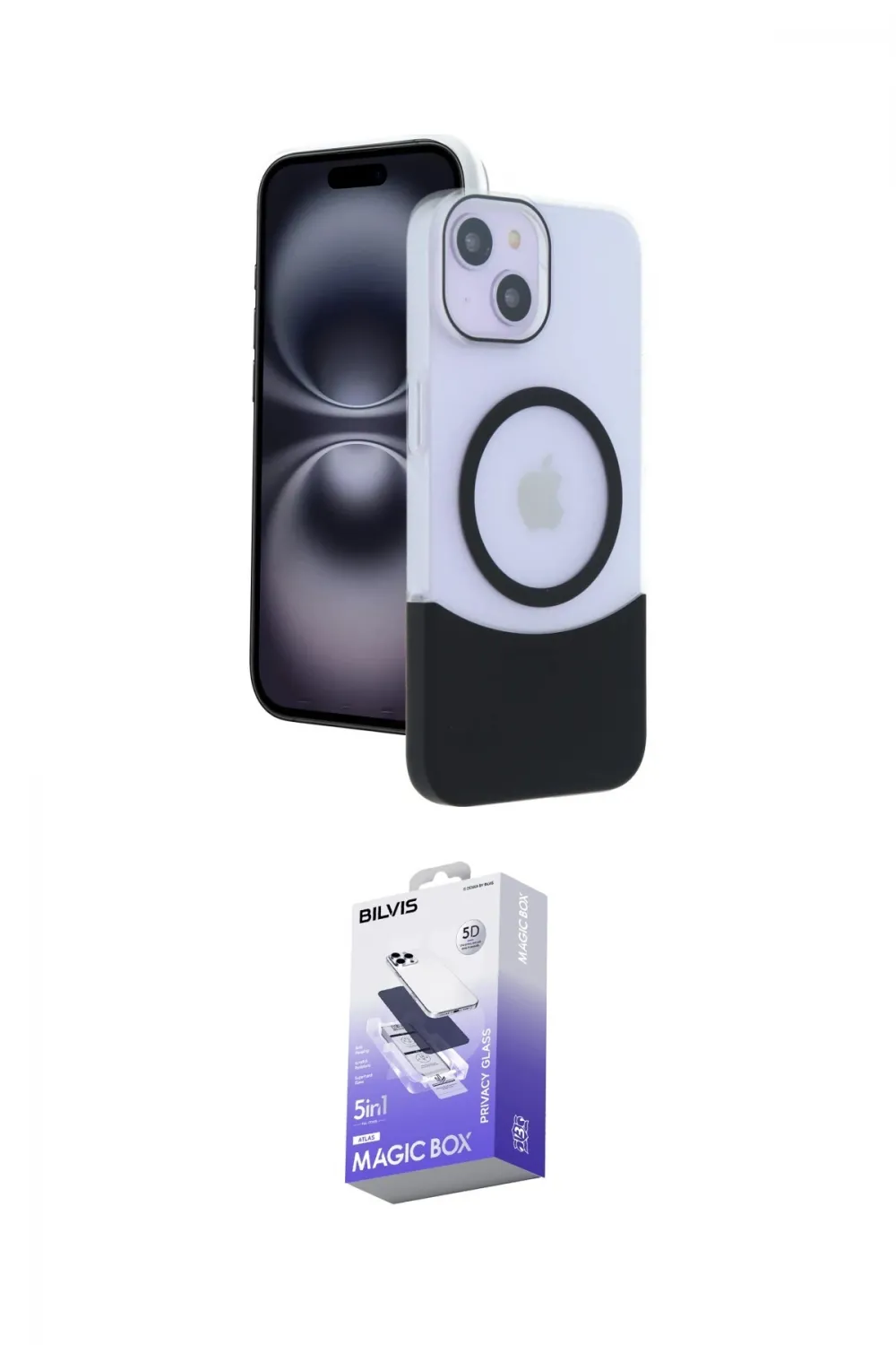 ieg™ iPhone 14 Kılıf Kozmos Form Özel Seri - Siyah Bilvis 5in1 5D Magic Hayalet Cam Ekran Koruyucu