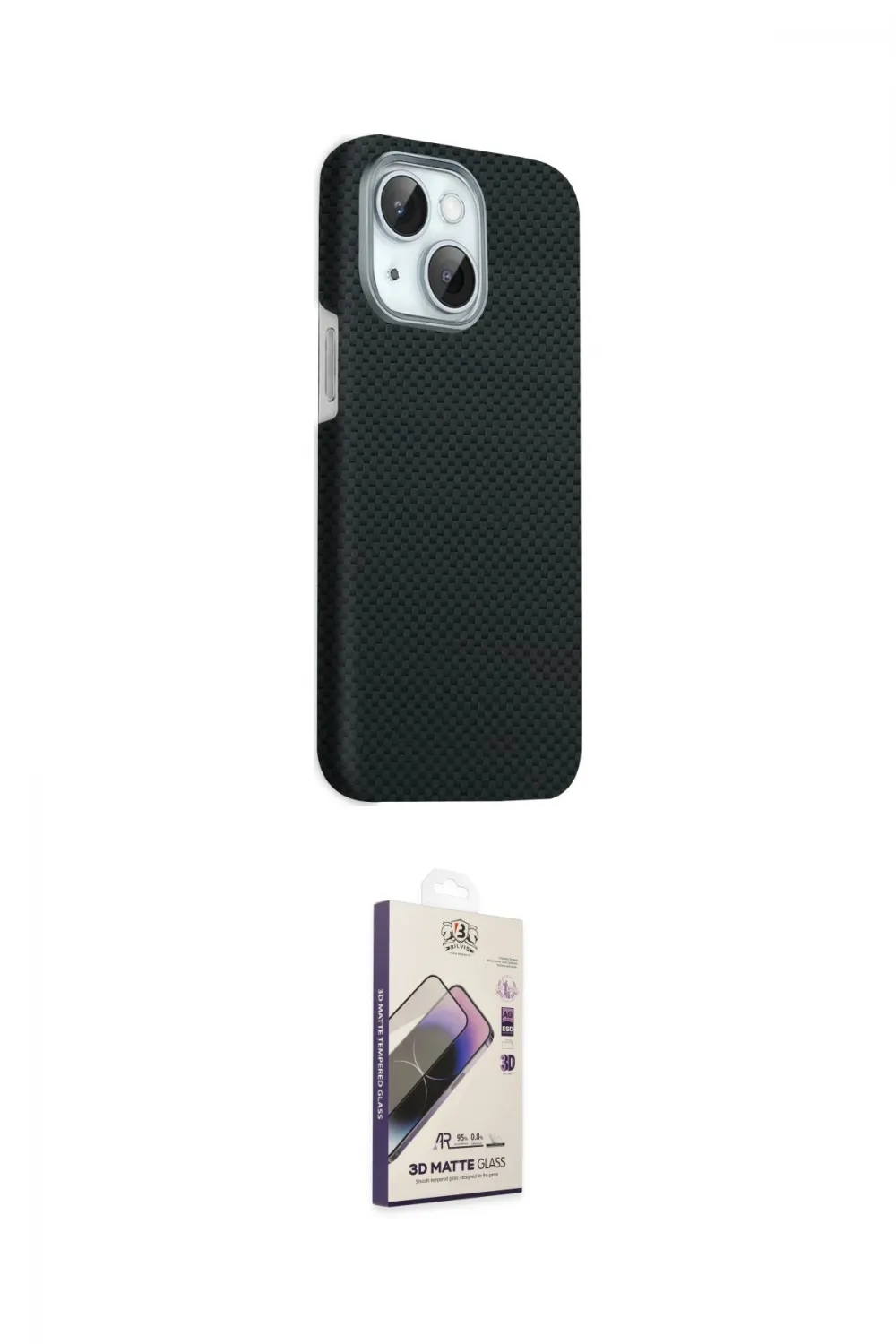 ieg™ iPhone 14 Kılıf Kozmos Klasik Prime - Siyah Bilvis 3D Mat Cam Ekran Koruyucu