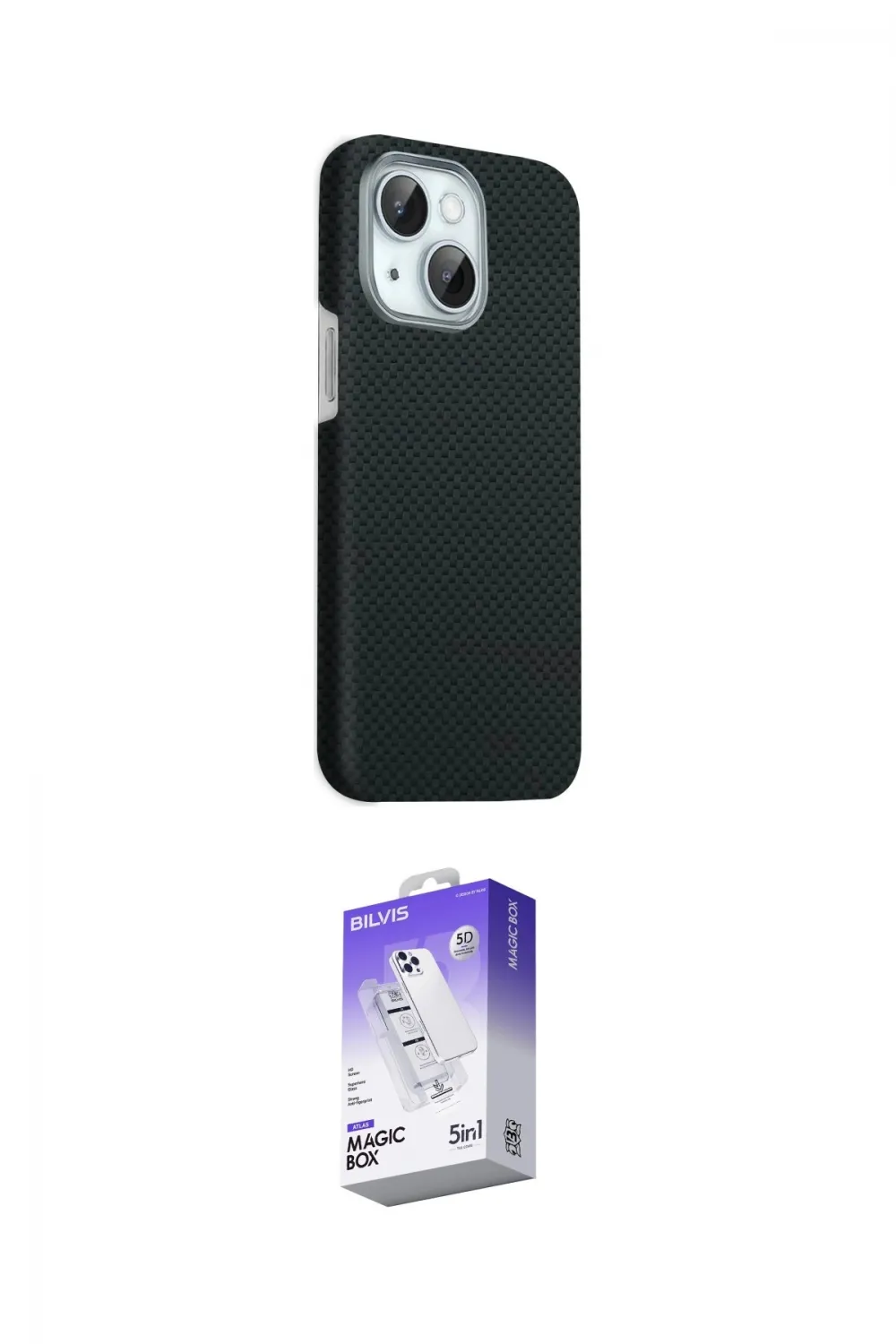 ieg™ iPhone 14 Kılıf Kozmos Klasik Prime - Siyah Bilvis 5in1 3D Magic Cam Ekran Koruyucu