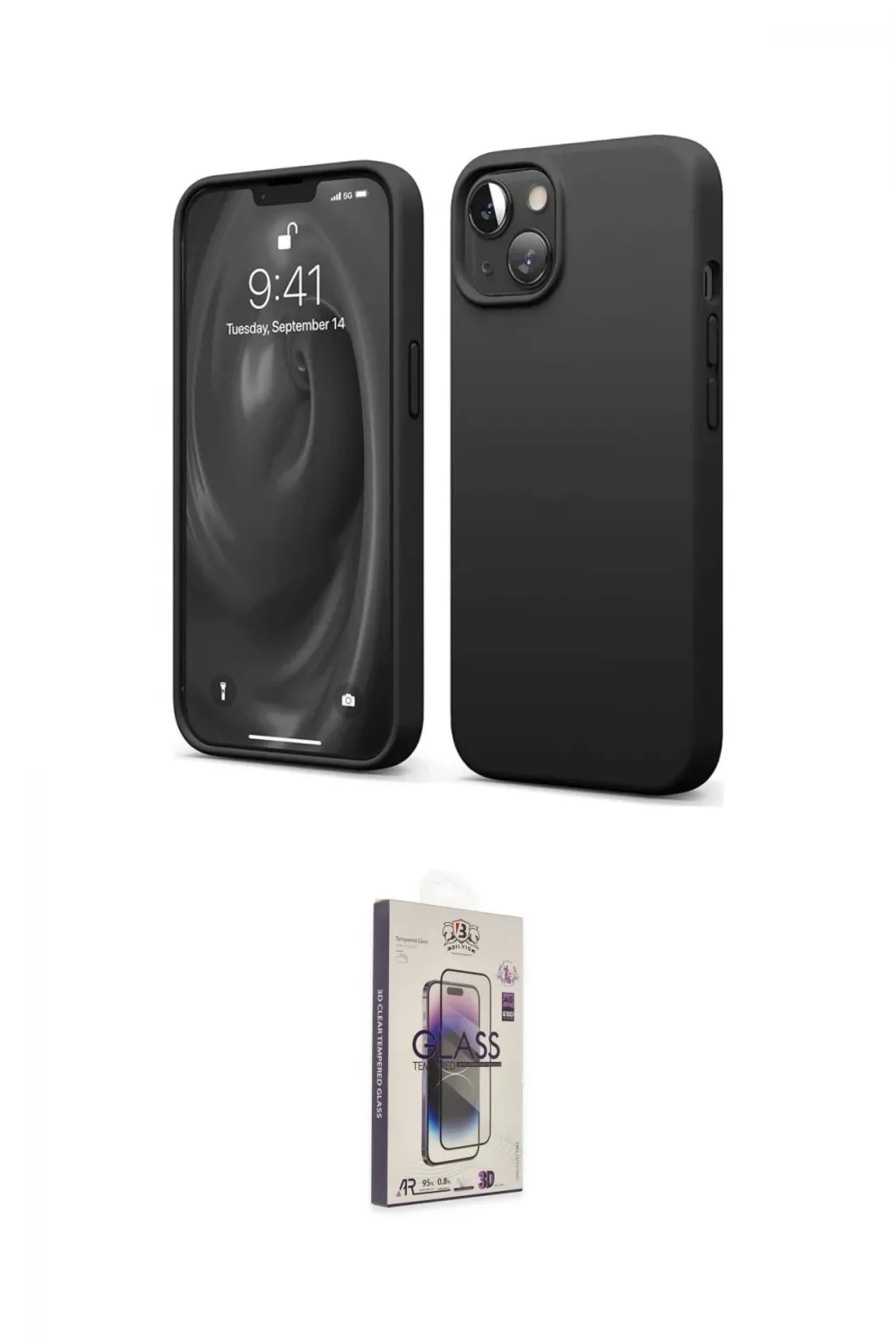 ieg™ iPhone 14 Kılıf Kozmos Yansıma Özel Seri - Siyah Bilvis 3D Cam Ekran Koruyucu
