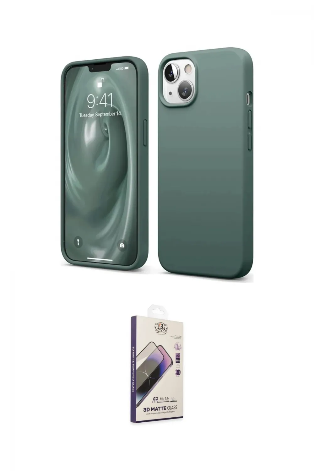 ieg™ iPhone 14 Kılıf Kozmos Yansıma Özel Seri - Siyah Bilvis 3D Mat Cam Ekran Koruyucu