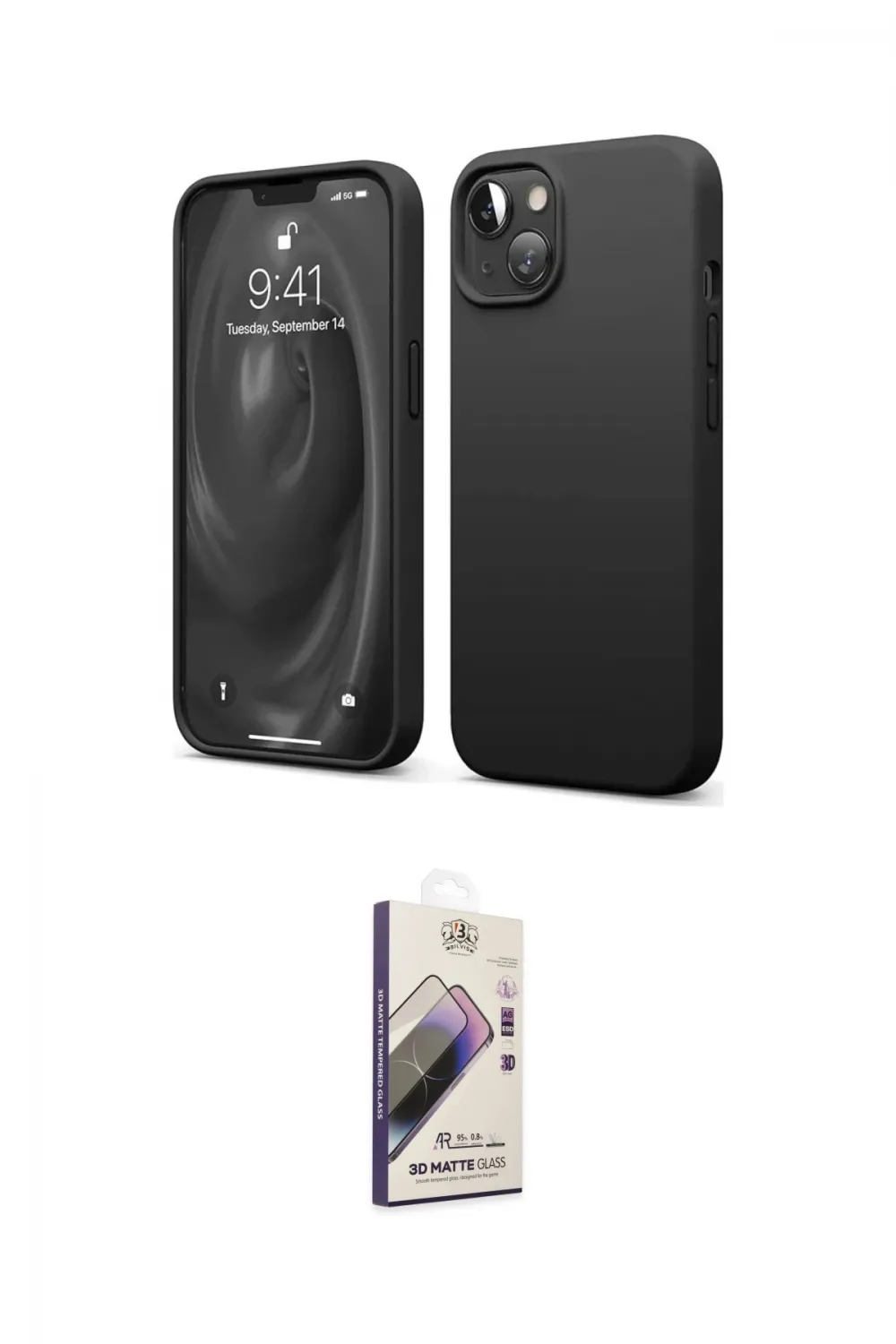 ieg™ iPhone 14 Kılıf Kozmos Yansıma Özel Seri - Siyah Bilvis 3D Mat Cam Ekran Koruyucu