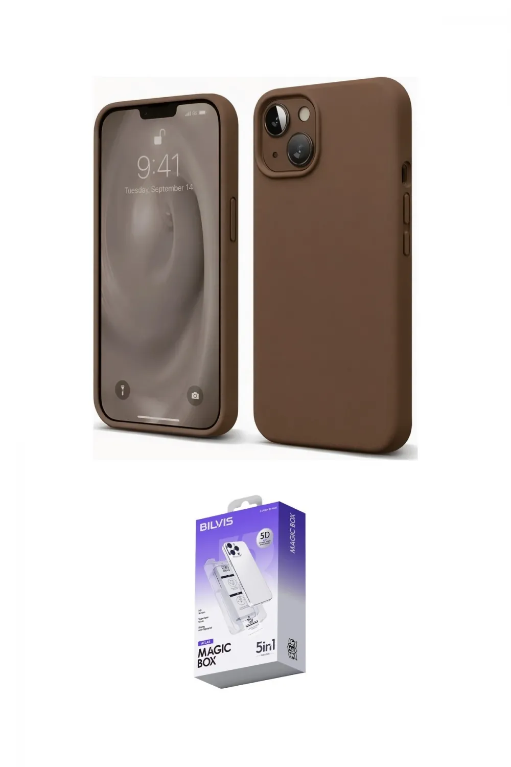 ieg™ iPhone 14 Kılıf Kozmos Yansıma Özel Seri - Siyah Bilvis 5in1 3D Magic Cam Ekran Koruyucu