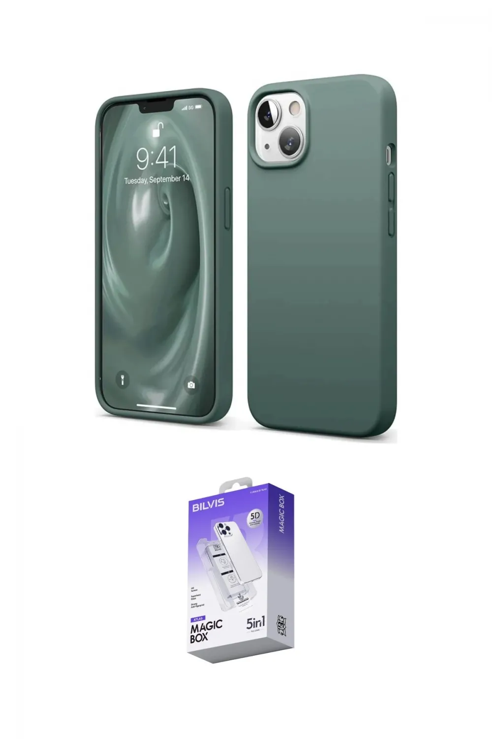ieg™ iPhone 14 Kılıf Kozmos Yansıma Özel Seri - Siyah Bilvis 5in1 3D Magic Cam Ekran Koruyucu