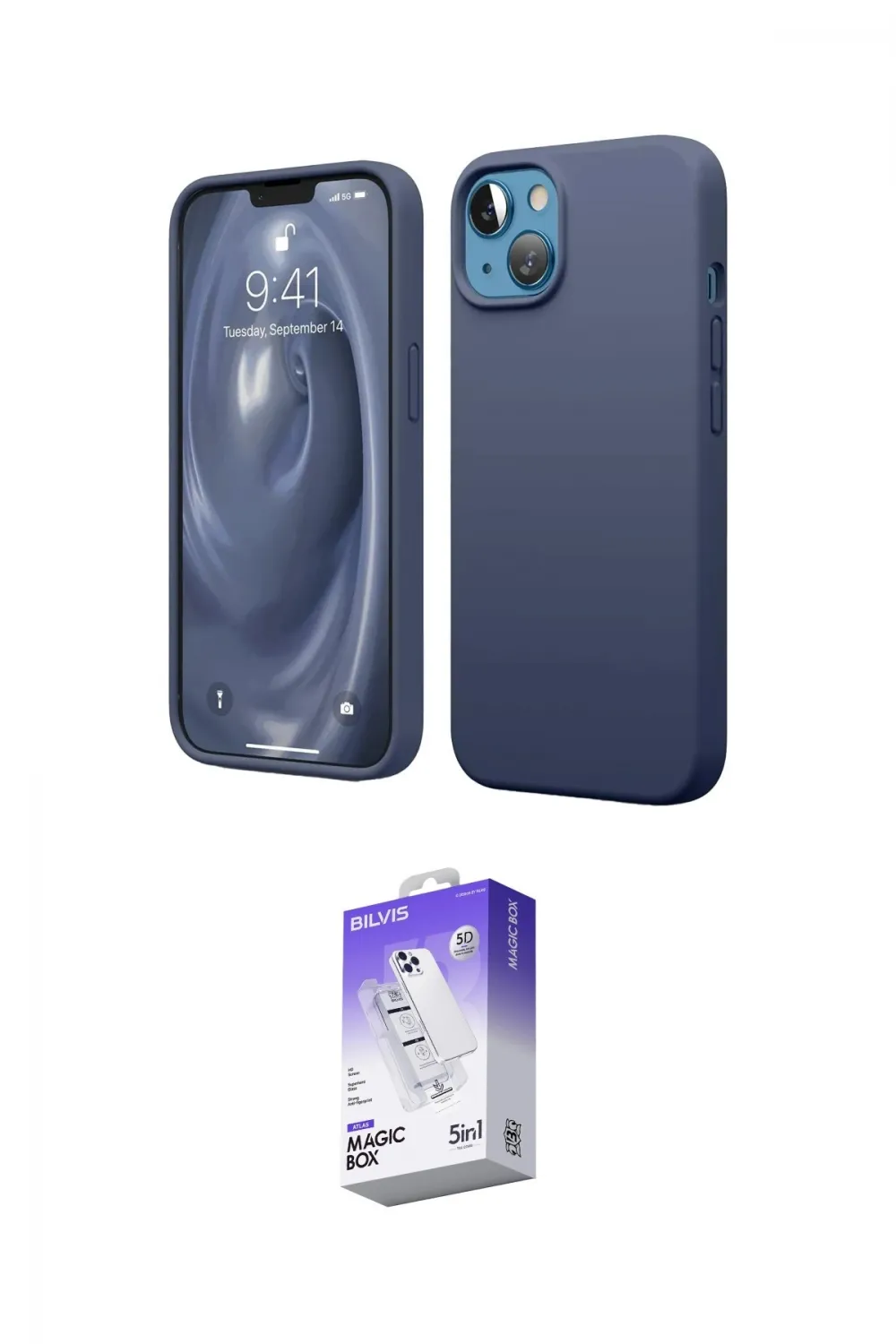 ieg™ iPhone 14 Kılıf Kozmos Yansıma Özel Seri - Siyah Bilvis 5in1 3D Magic Cam Ekran Koruyucu