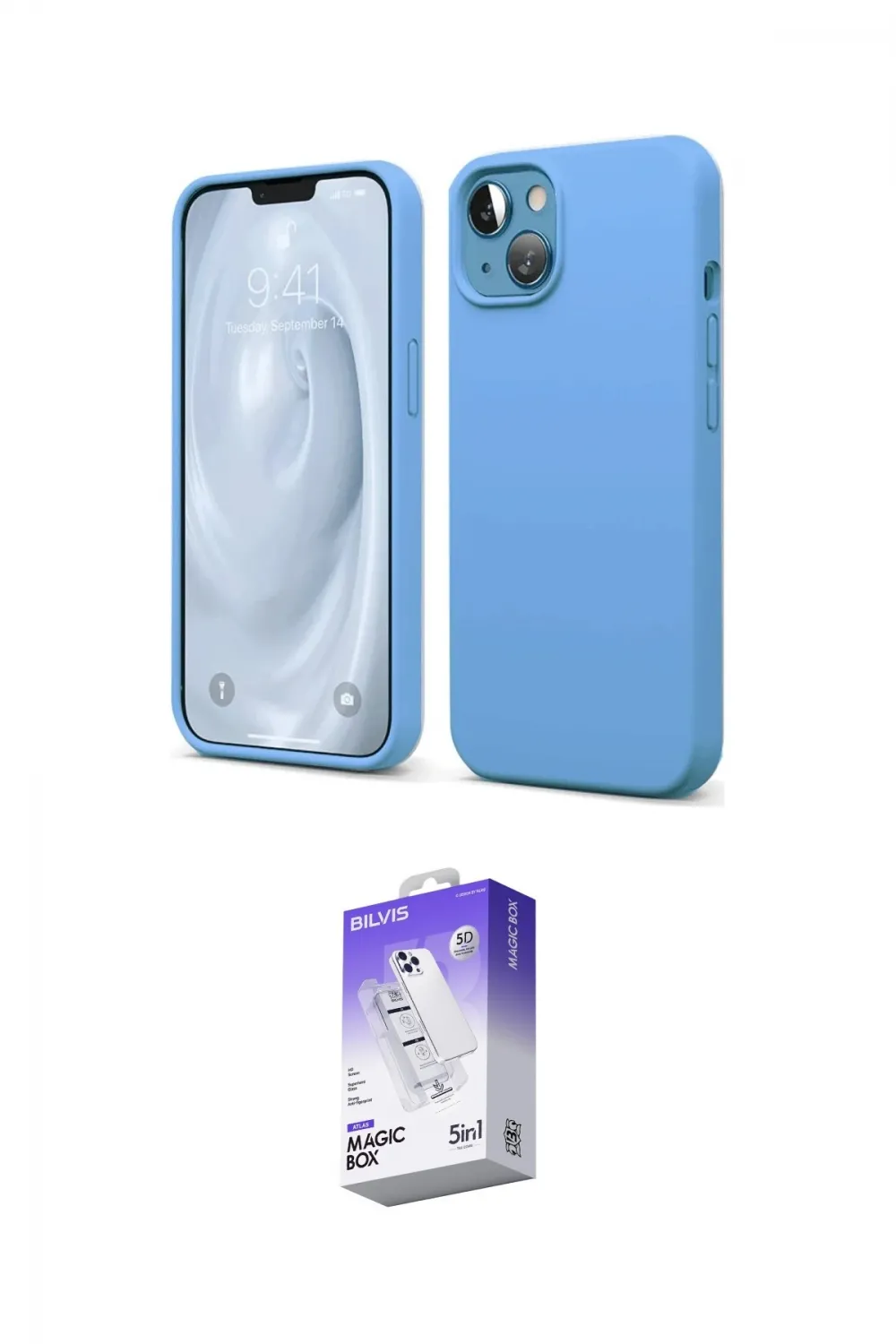 ieg™ iPhone 14 Kılıf Kozmos Yansıma Özel Seri - Siyah Bilvis 5in1 3D Magic Cam Ekran Koruyucu