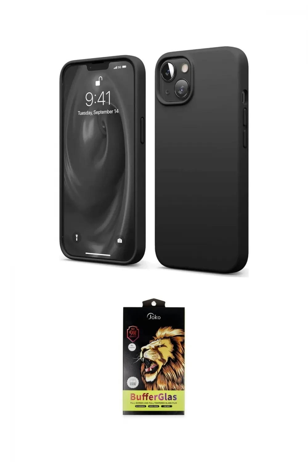 ieg™ iPhone 14 Kılıf Kozmos Yansıma Özel Seri - Siyah Buffer Cam Ekran Koruyucu