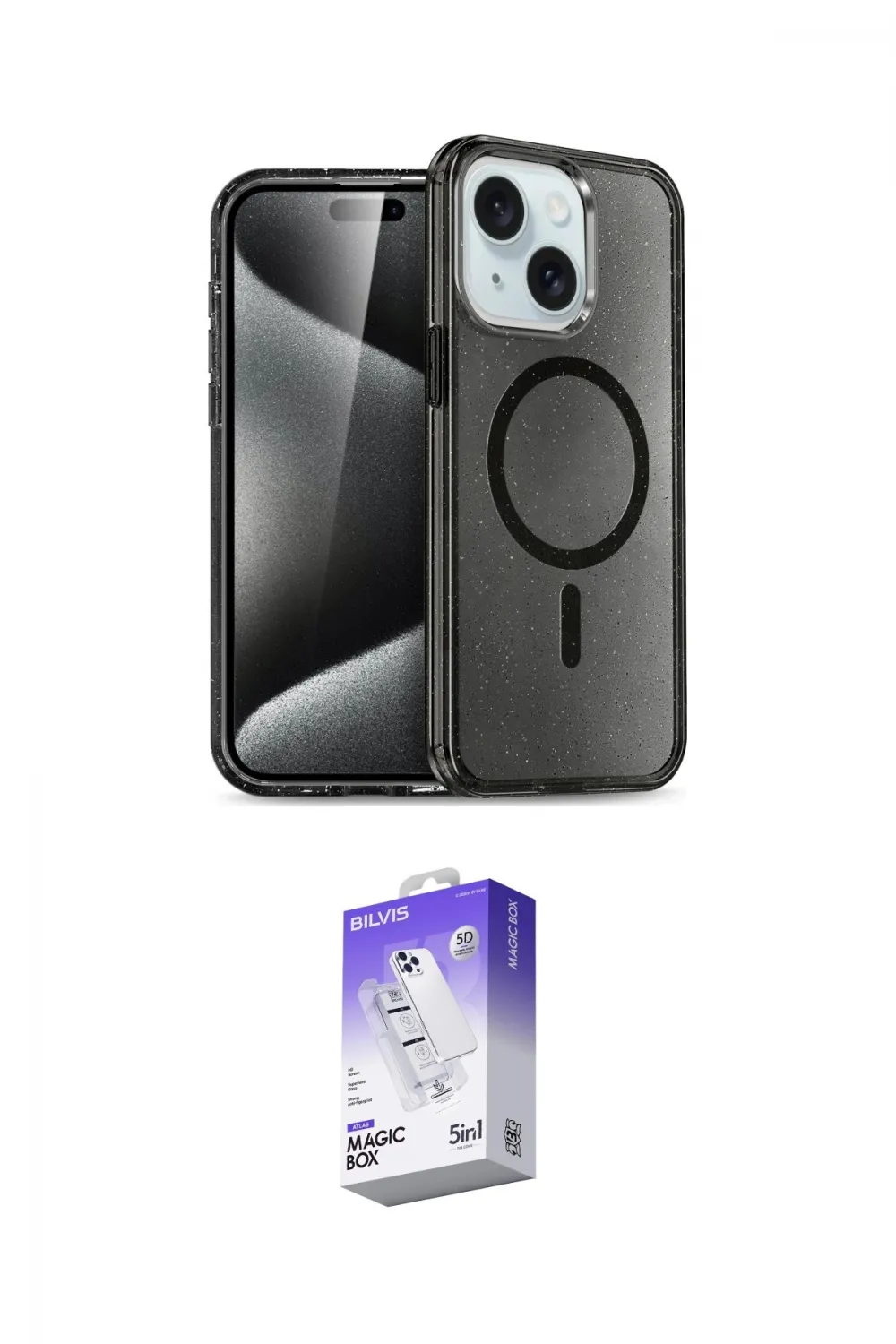 ieg™ iPhone 14 Kılıf Nova Asil Prime - Siyah Bilvis 5in1 3D Magic Cam Ekran Koruyucu