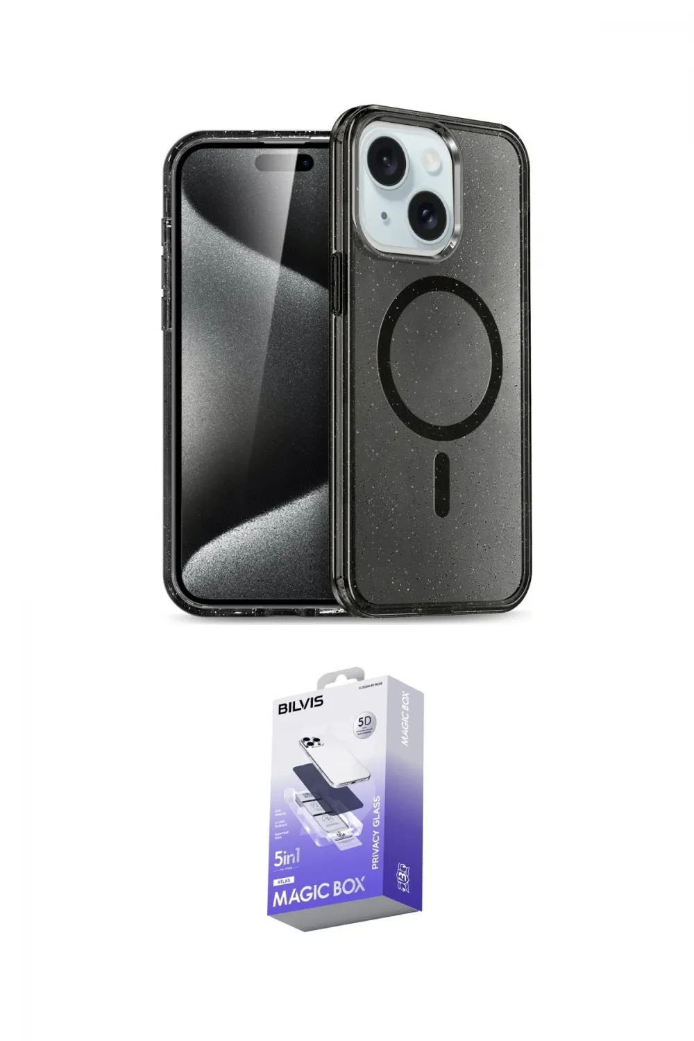 ieg™ iPhone 14 Kılıf Nova Asil Prime - Siyah Bilvis 5in1 5D Magic Hayalet Cam Ekran Koruyucu