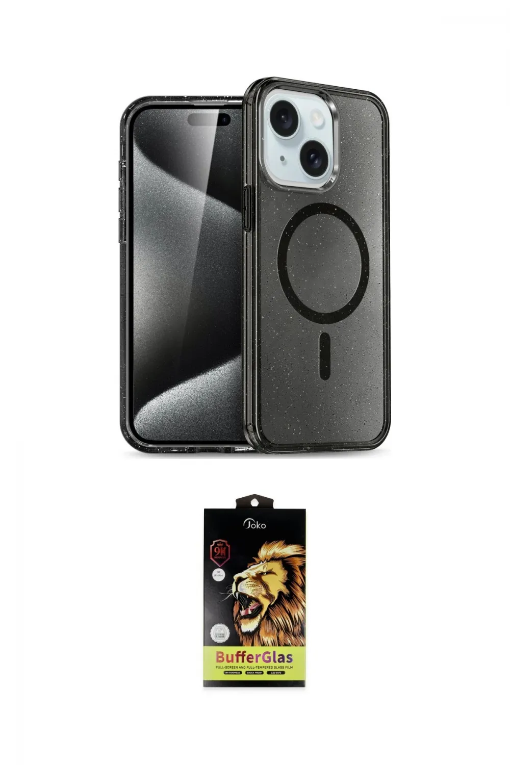 ieg™ iPhone 14 Kılıf Nova Asil Prime - Siyah Buffer Cam Ekran Koruyucu