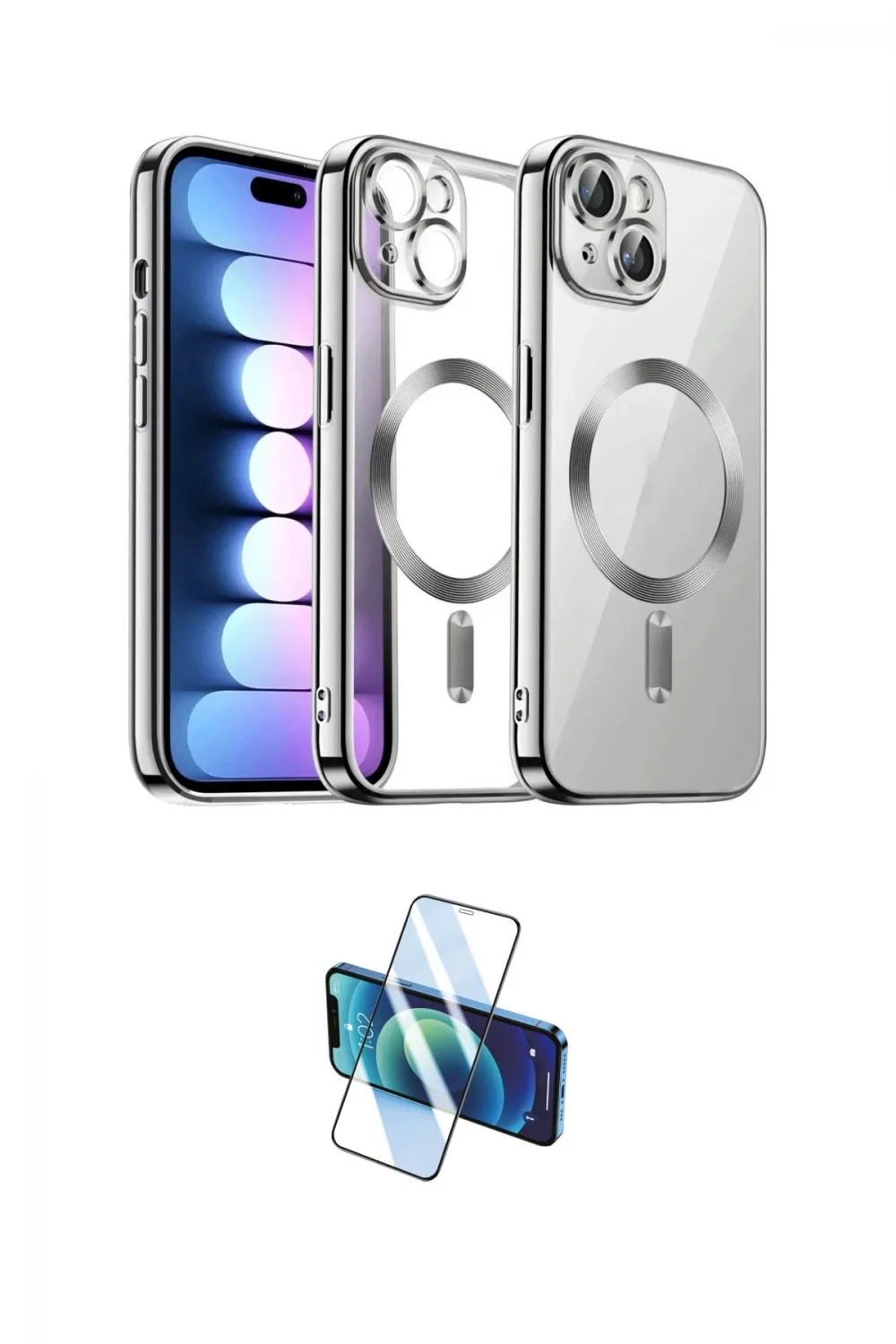 ieg™ iPhone 14 Kılıf Nova Işık Özel Seri - Siyah 3D Antistatik Cam Ekran Koruyucu