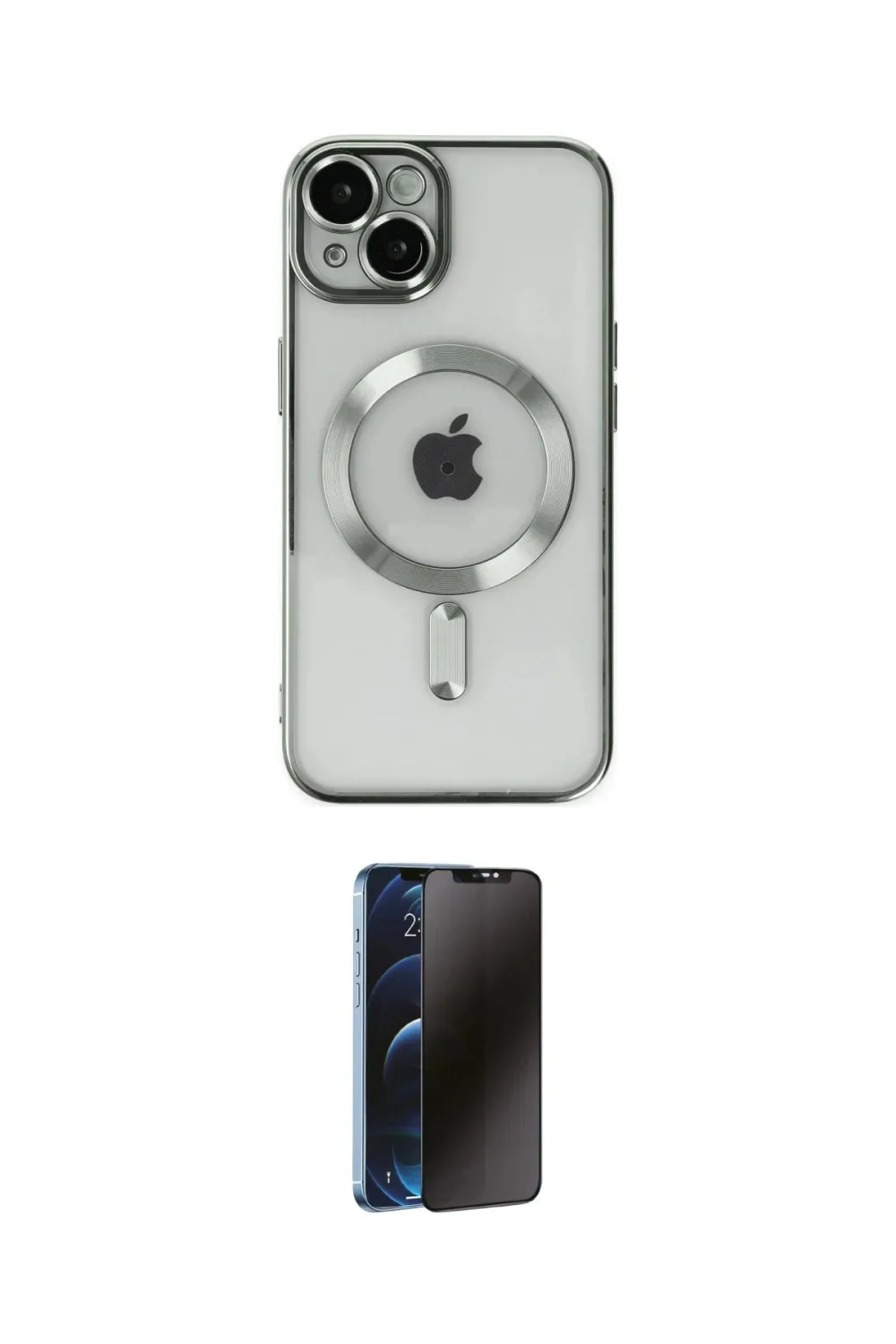 ieg™ iPhone 14 Kılıf Nova Işık Özel Seri - Siyah 3D Antistatik Hayalet Cam Ekran Koruyucu