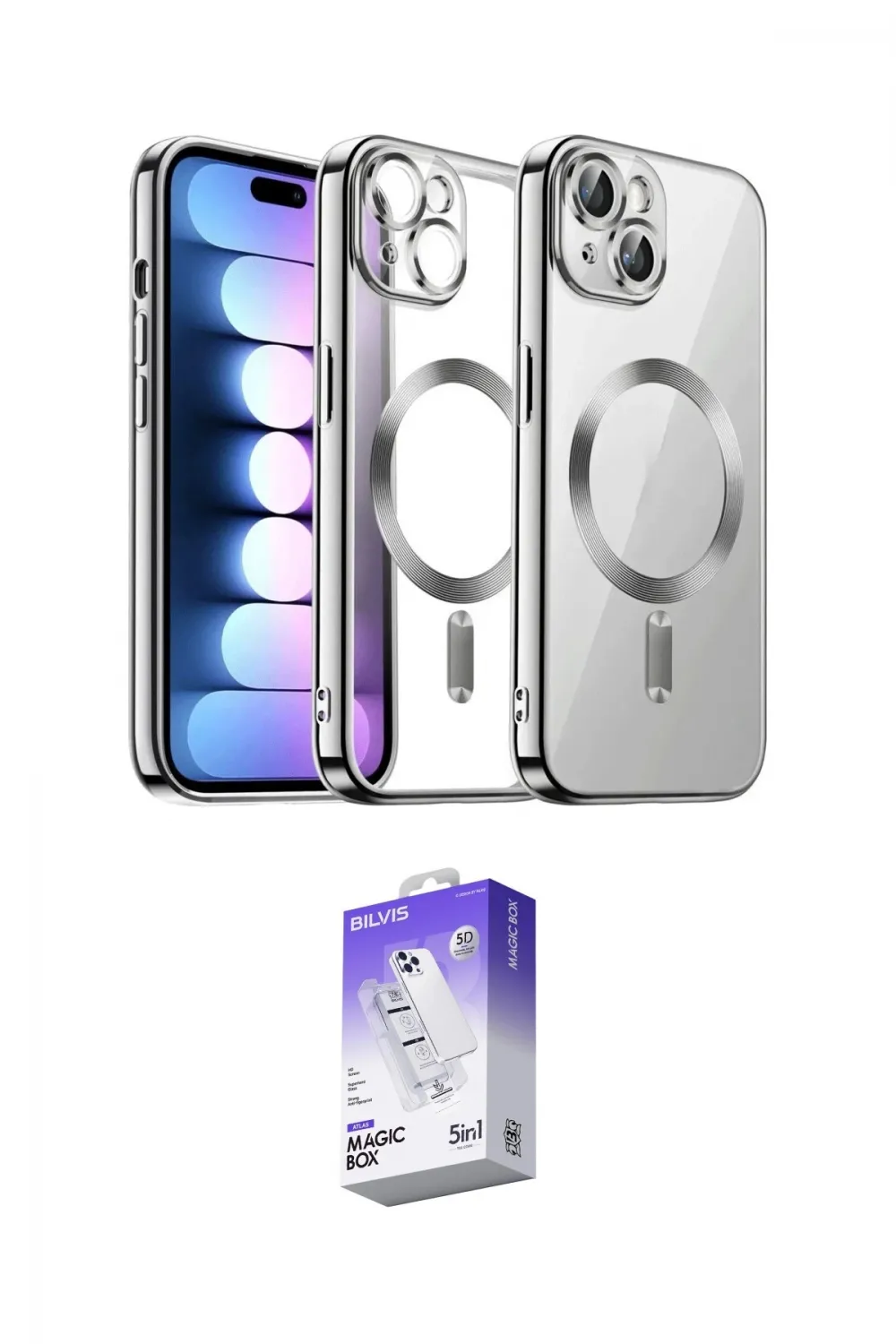 ieg™ iPhone 14 Kılıf Nova Işık Özel Seri - Siyah Bilvis 5in1 3D Magic Cam Ekran Koruyucu