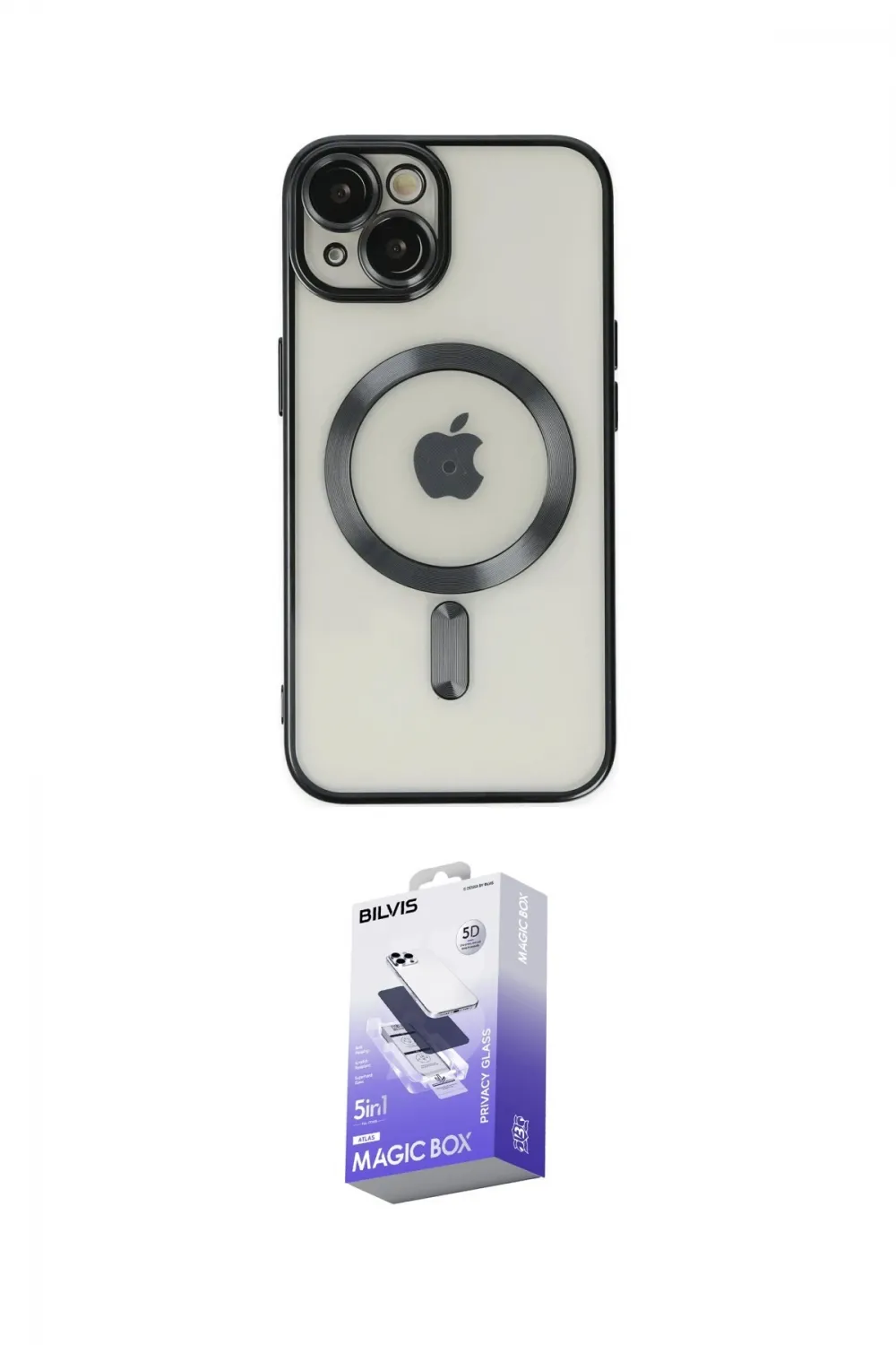 ieg™ iPhone 14 Kılıf Nova Işık Özel Seri - Siyah Bilvis 5in1 5D Magic Hayalet Cam Ekran Koruyucu