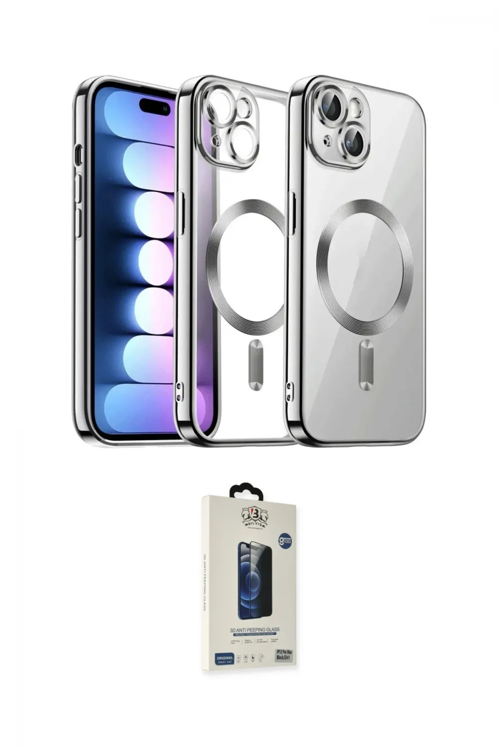 ieg™ iPhone 14 Kılıf Nova Işık Özel Seri - Siyah Bilvis Hayalet Cam Ekran Koruyucu
