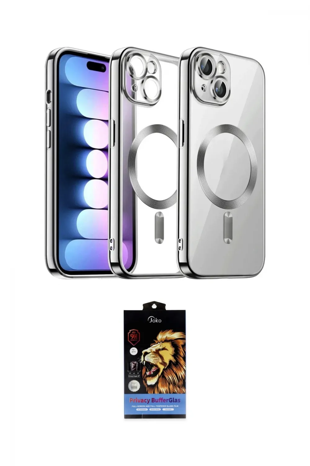 ieg™ iPhone 14 Kılıf Nova Işık Özel Seri - Siyah Buffer Hayalet Cam Ekran Koruyucu