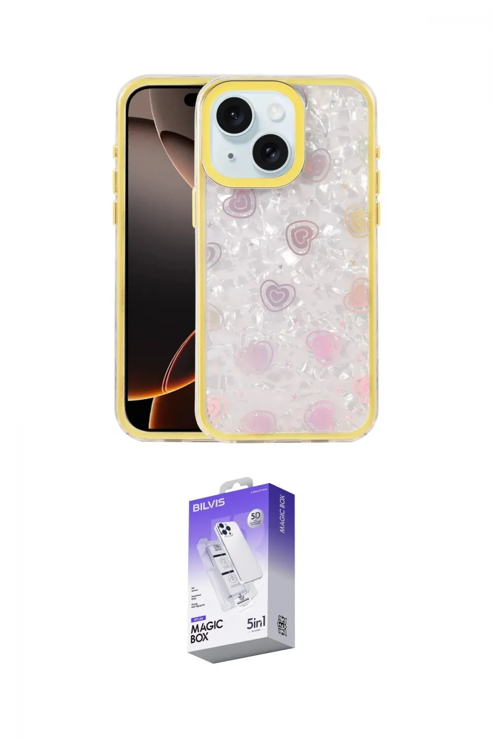 ieg™ iPhone 14 Kılıf Odak Prime - Siyah Bilvis 5in1 3D Magic Cam Ekran Koruyucu