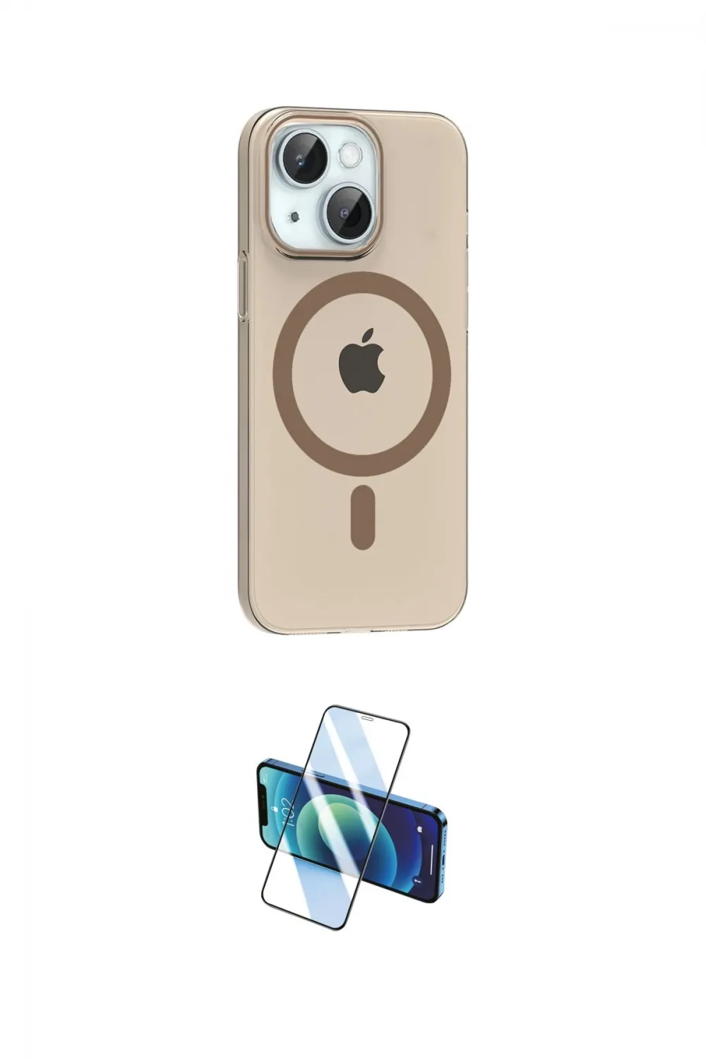 ieg™ iPhone 14 Kılıf Pusula Form Özel Seri - Siyah 3D Antistatik Cam Ekran Koruyucu
