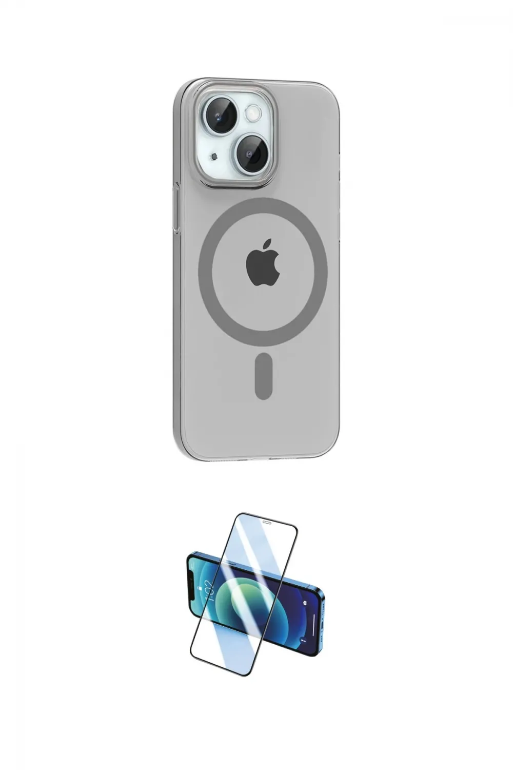 ieg™ iPhone 14 Kılıf Pusula Form Özel Seri - Siyah 3D Antistatik Cam Ekran Koruyucu
