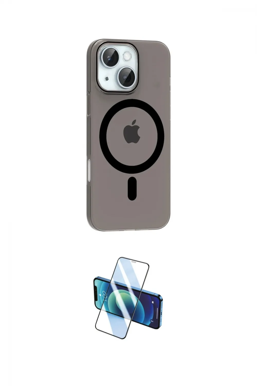 ieg™ iPhone 14 Kılıf Pusula Form Özel Seri - Siyah 3D Antistatik Cam Ekran Koruyucu