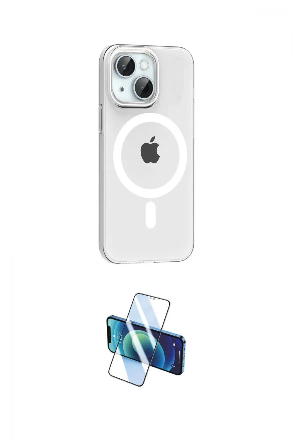 ieg™ iPhone 14 Kılıf Pusula Form Özel Seri - Siyah 3D Antistatik Cam Ekran Koruyucu