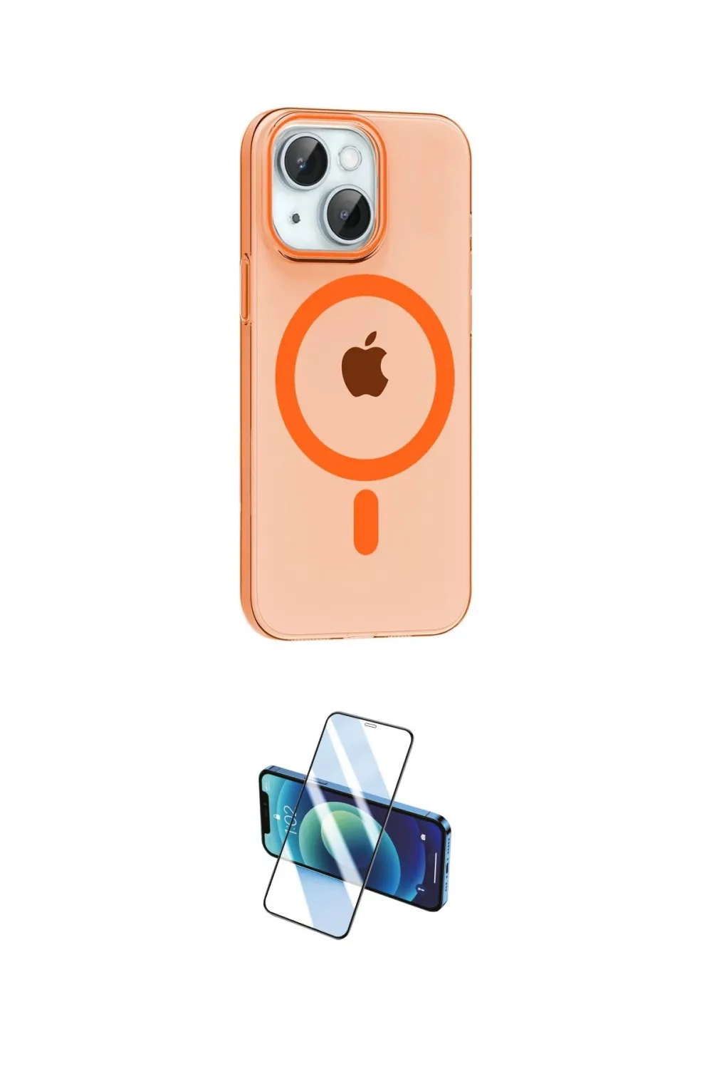 ieg™ iPhone 14 Kılıf Pusula Form Özel Seri - Siyah 3D Antistatik Cam Ekran Koruyucu