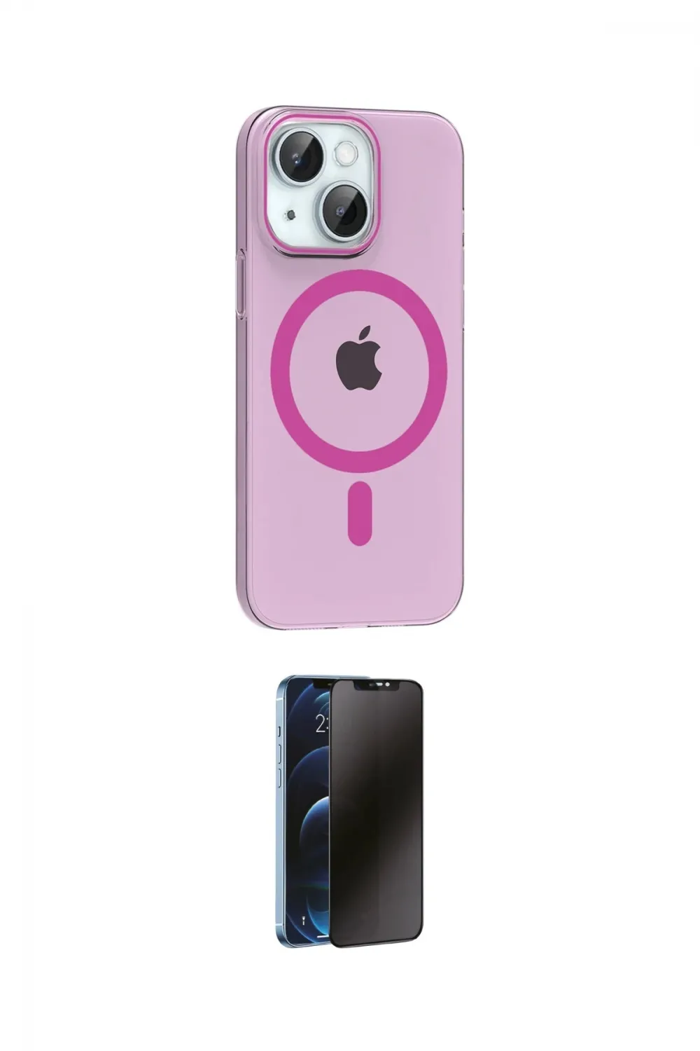 ieg™ iPhone 14 Kılıf Pusula Form Özel Seri - Siyah 3D Antistatik Hayalet Cam Ekran Koruyucu