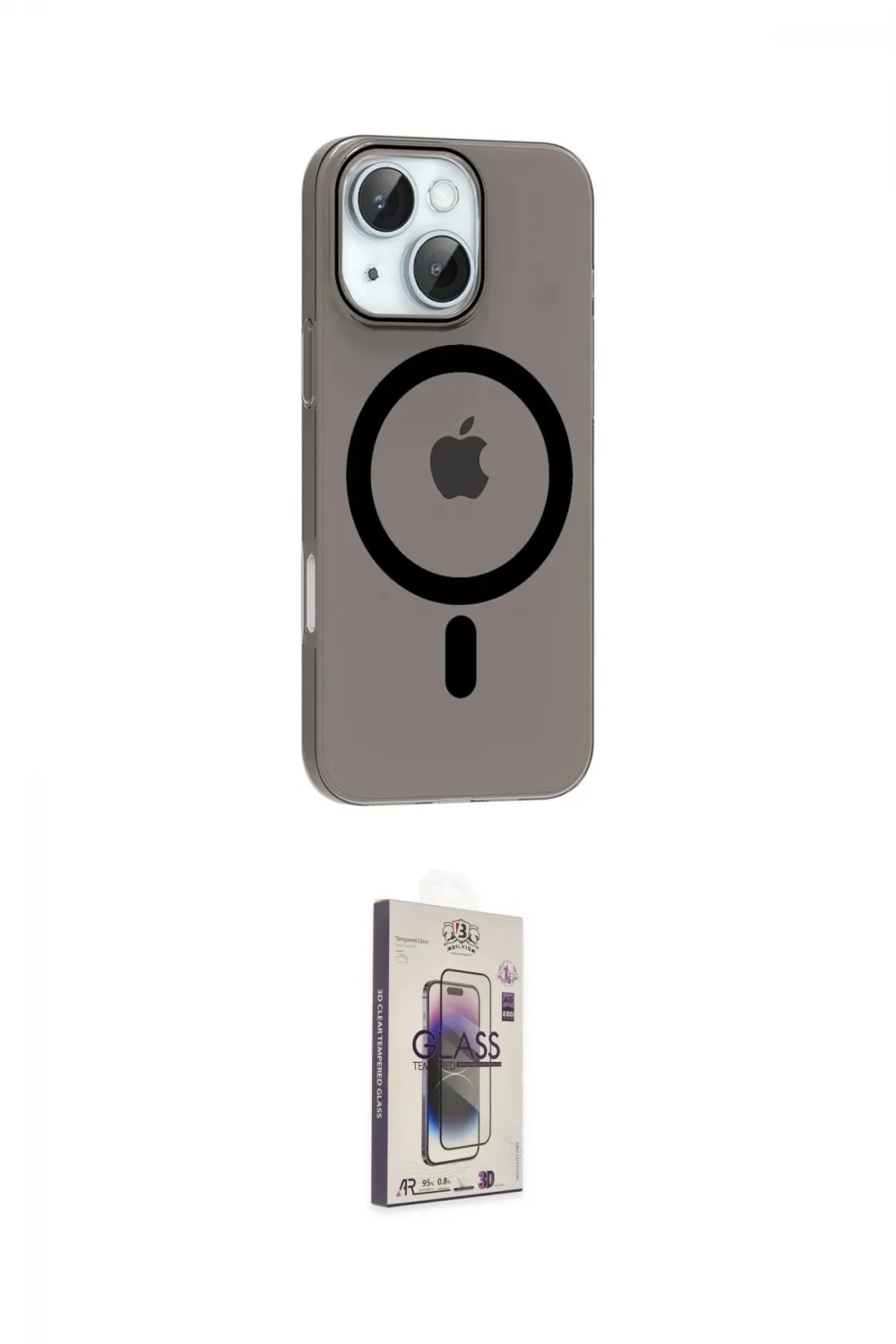 ieg™ iPhone 14 Kılıf Pusula Form Özel Seri - Siyah Bilvis 3D Cam Ekran Koruyucu