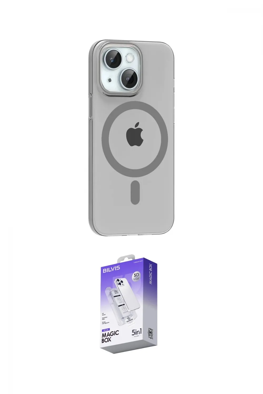 ieg™ iPhone 14 Kılıf Pusula Form Özel Seri - Siyah Bilvis 5in1 3D Magic Cam Ekran Koruyucu