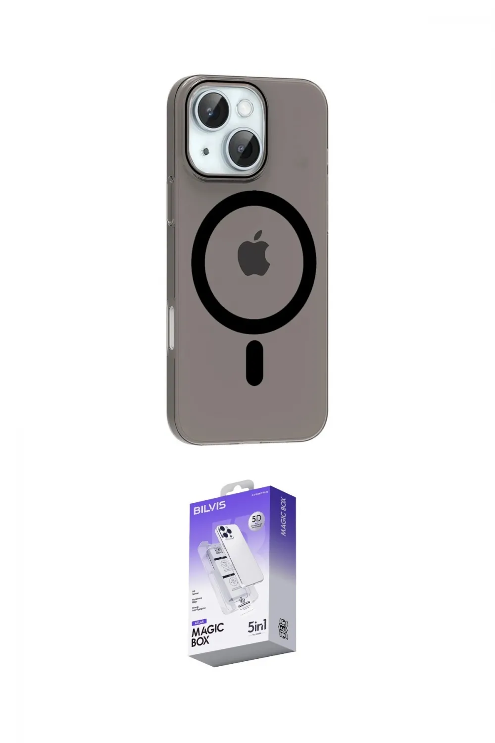 ieg™ iPhone 14 Kılıf Pusula Form Özel Seri - Siyah Bilvis 5in1 3D Magic Cam Ekran Koruyucu