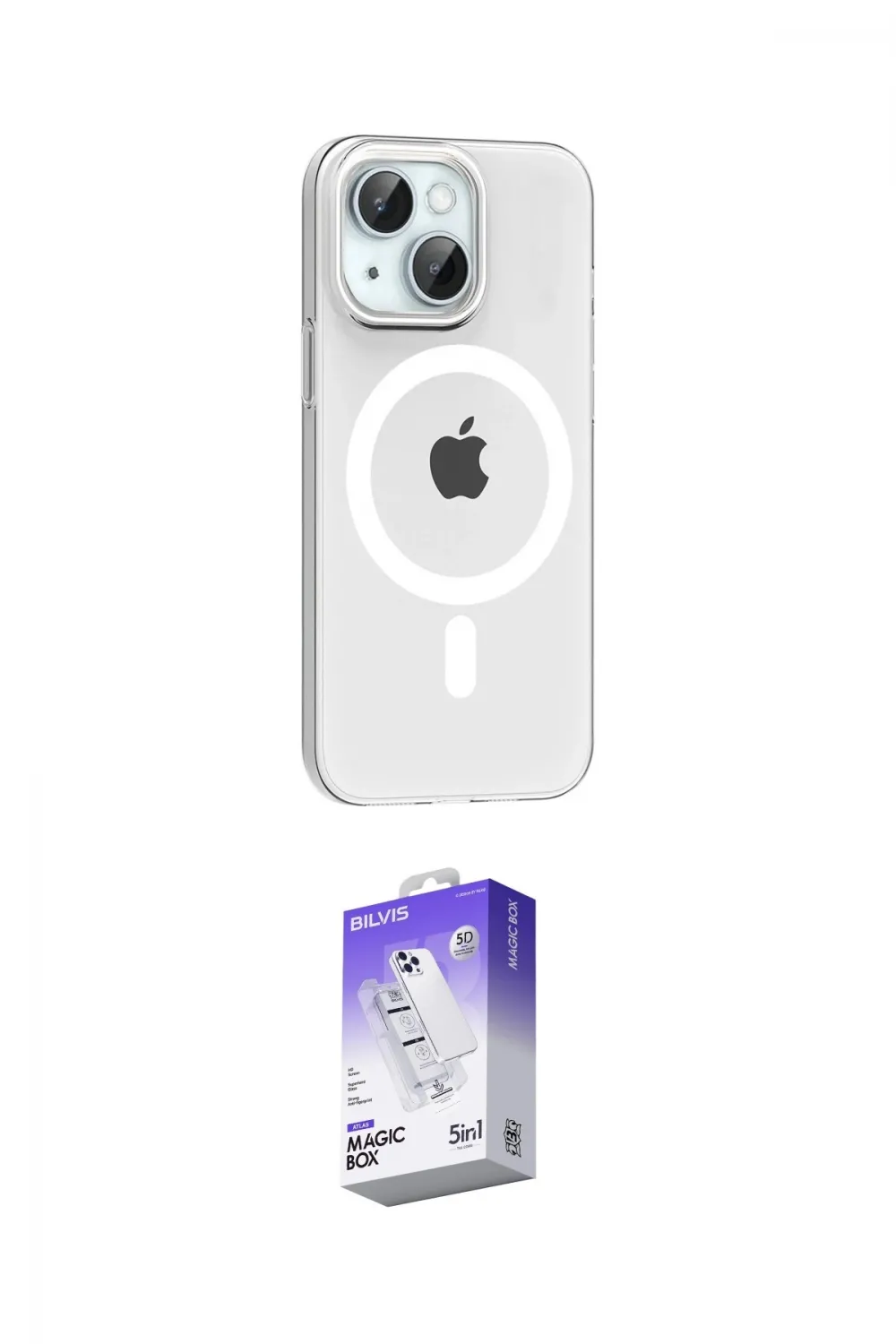 ieg™ iPhone 14 Kılıf Pusula Form Özel Seri - Siyah Bilvis 5in1 3D Magic Cam Ekran Koruyucu