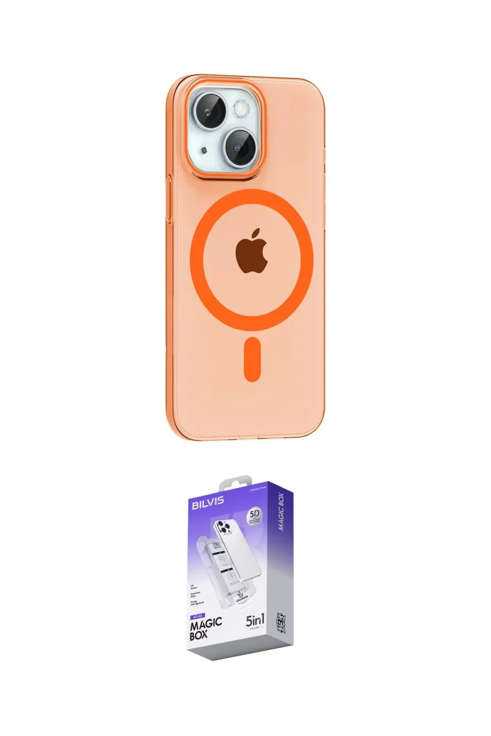 ieg™ iPhone 14 Kılıf Pusula Form Özel Seri - Siyah Bilvis 5in1 3D Magic Cam Ekran Koruyucu
