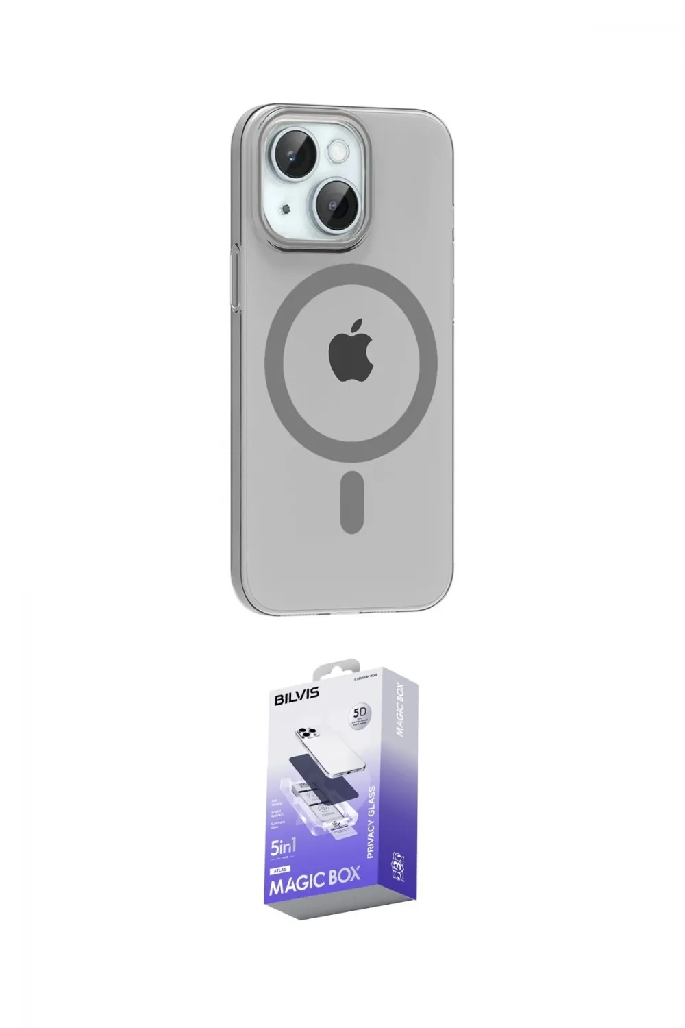 ieg™ iPhone 14 Kılıf Pusula Form Özel Seri - Siyah Bilvis 5in1 5D Magic Hayalet Cam Ekran Koruyucu