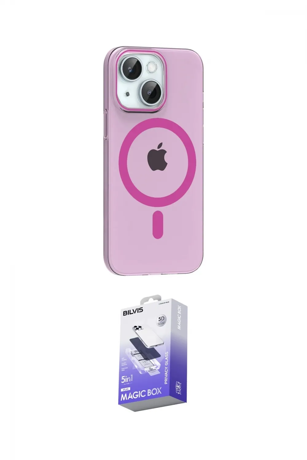 ieg™ iPhone 14 Kılıf Pusula Form Özel Seri - Siyah Bilvis 5in1 5D Magic Hayalet Cam Ekran Koruyucu