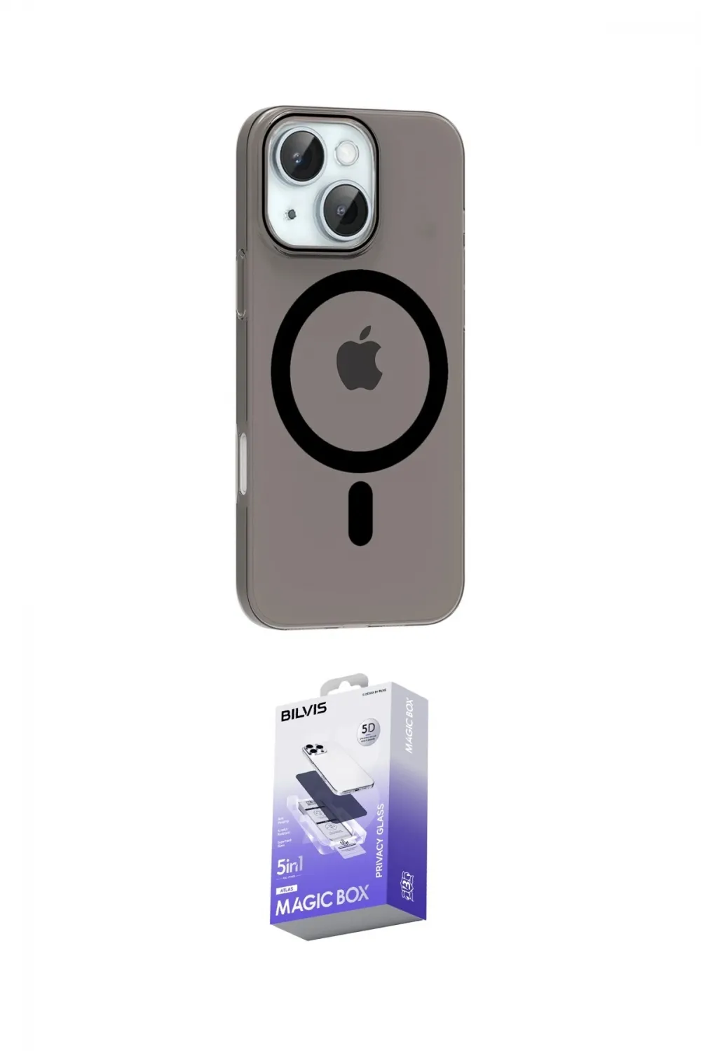 ieg™ iPhone 14 Kılıf Pusula Form Özel Seri - Siyah Bilvis 5in1 5D Magic Hayalet Cam Ekran Koruyucu